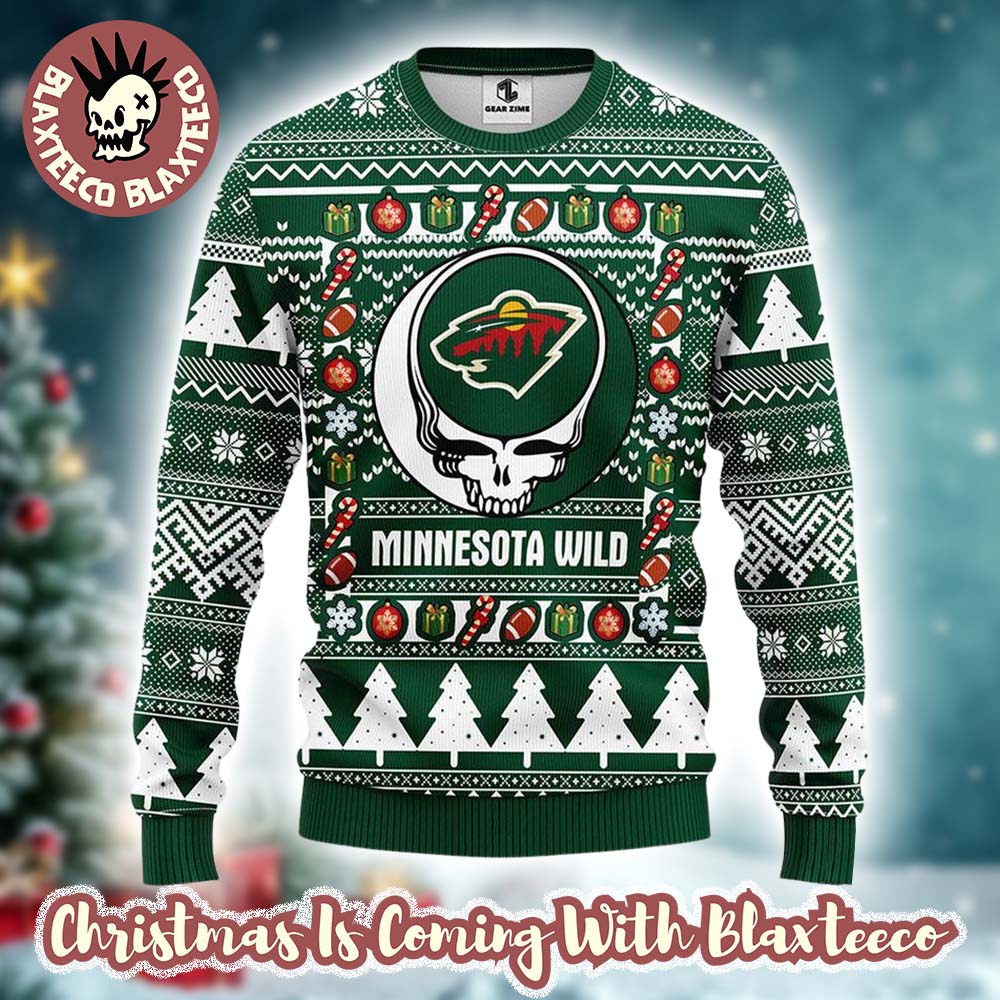 Grateful Dead X NHL Minnesota Wild Stealie Logo Ugly Christmas Sweater Unisex T-shirt, Sweatshirt, Hoodie, Long Sleeve Tee - T-Shirt, Sweatshirt, Hoodie