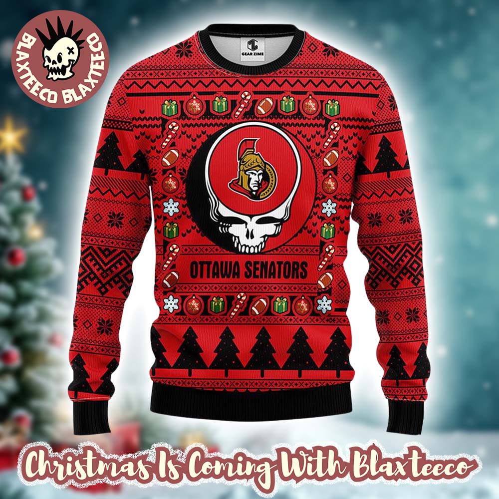 Grateful Dead X NHL Ottawa Senators Stealie Logo Ugly Christmas Sweater Unisex T-shirt, Sweatshirt, Hoodie, Long Sleeve Tee - T-Shirt, Sweatshirt, Hoodie