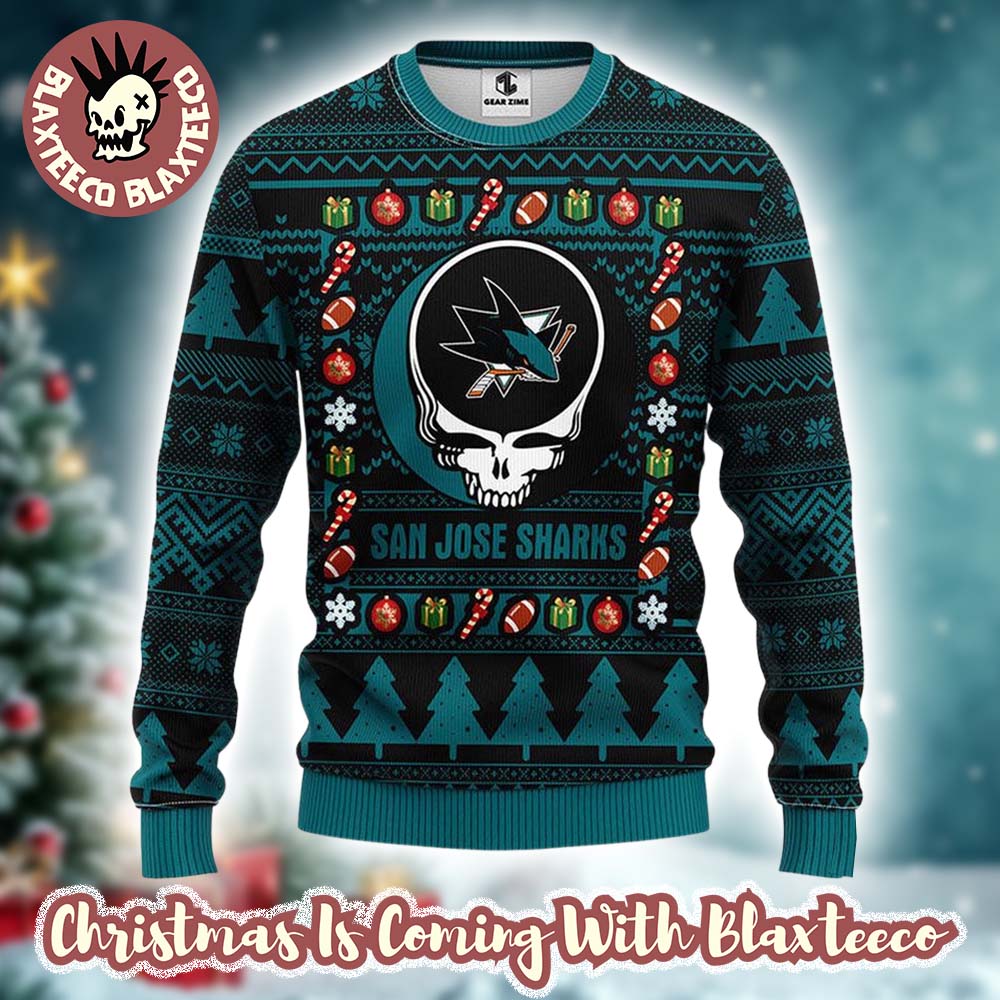 Grateful Dead X NHL San Jose Sharks Stealie Logo Ugly Christmas Sweater Unisex T-shirt, Sweatshirt, Hoodie, Long Sleeve Tee - T-Shirt, Sweatshirt, Hoodie