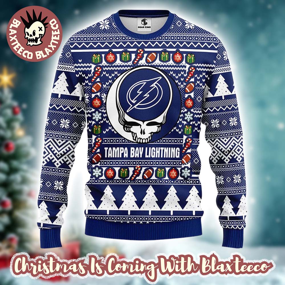 Grateful Dead X NHL Tampa Bay Lightning Stealie Logo Ugly Christmas Sweater Unisex T-shirt, Sweatshirt, Hoodie, Long Sleeve Tee - T-Shirt, Sweatshirt, Hoodie