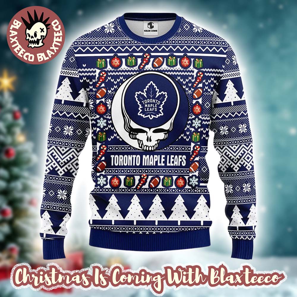 Grateful Dead X NHL Toronto Maple Leafs Stealie Logo Ugly Christmas Sweater Unisex T-shirt, Sweatshirt, Hoodie, Long Sleeve Tee - T-Shirt, Sweatshirt, Hoodie