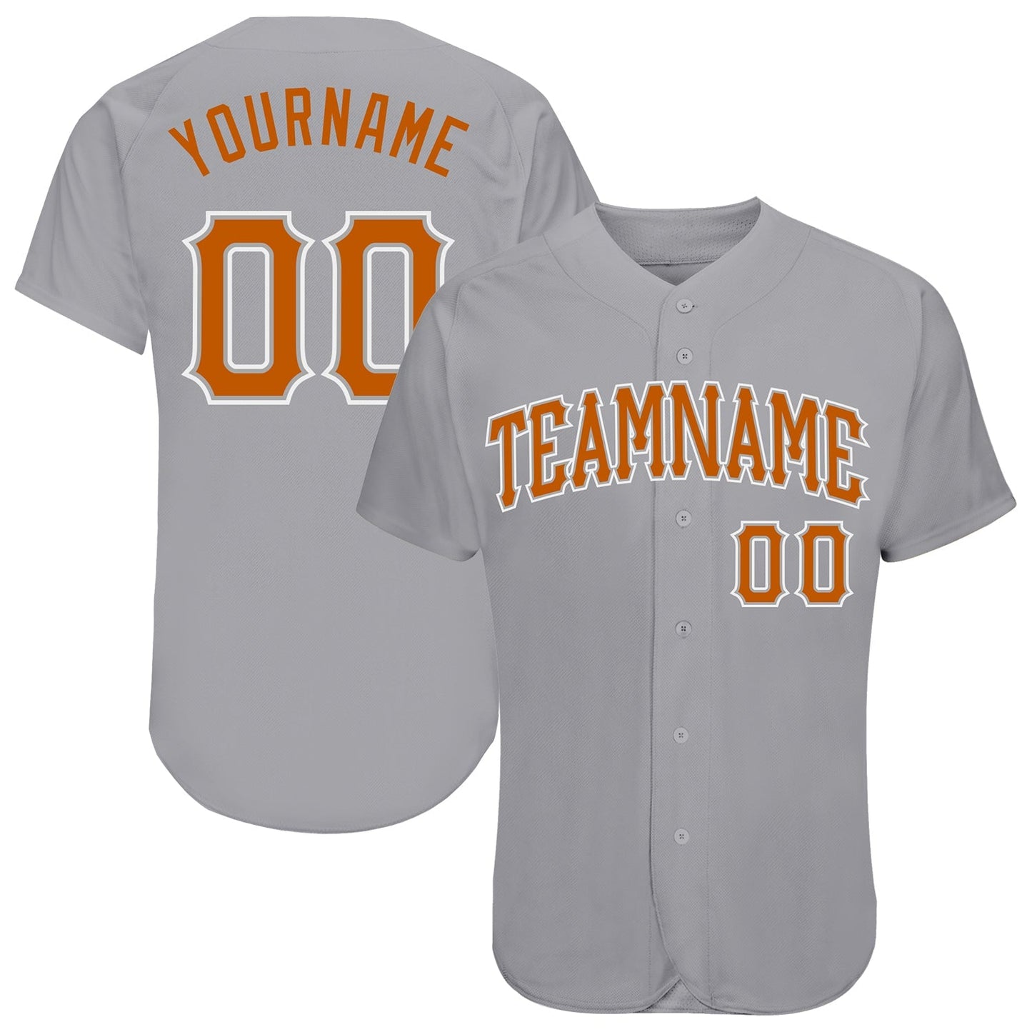 Custom Gray Texas Orange-White Authentic Baseball Jersey baseball jersey product view 1
