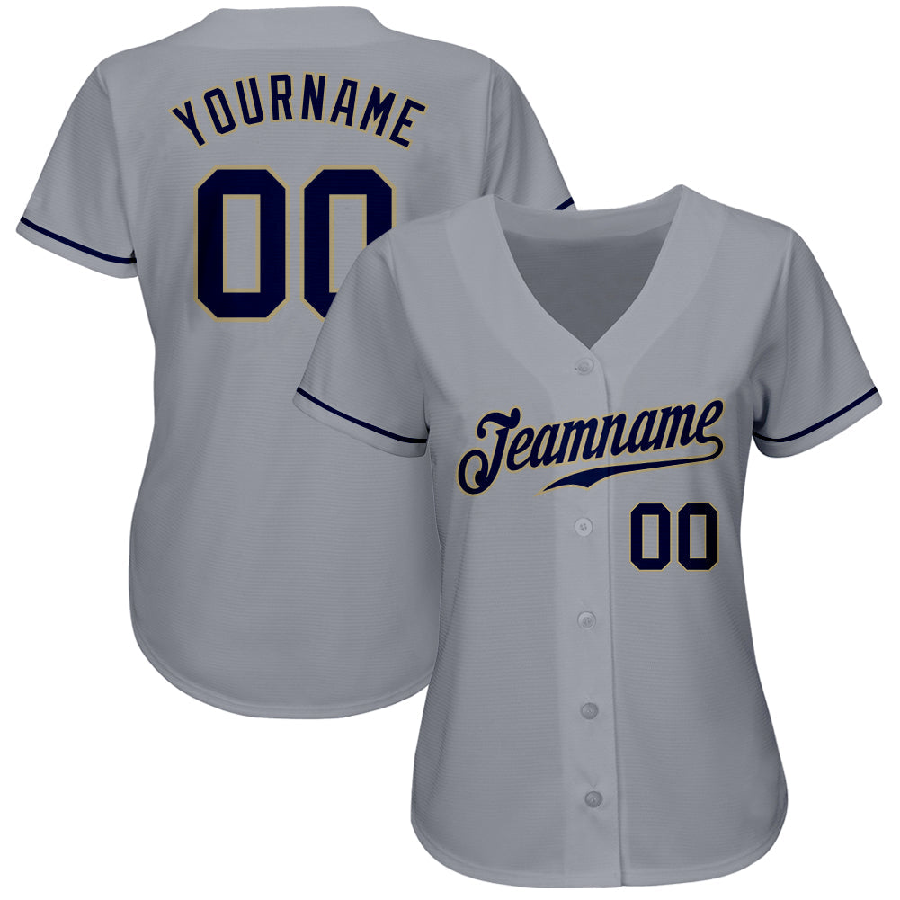Custom Gray Navy-Vegas Gold Authentic Baseball Jersey baseball jersey product view 2