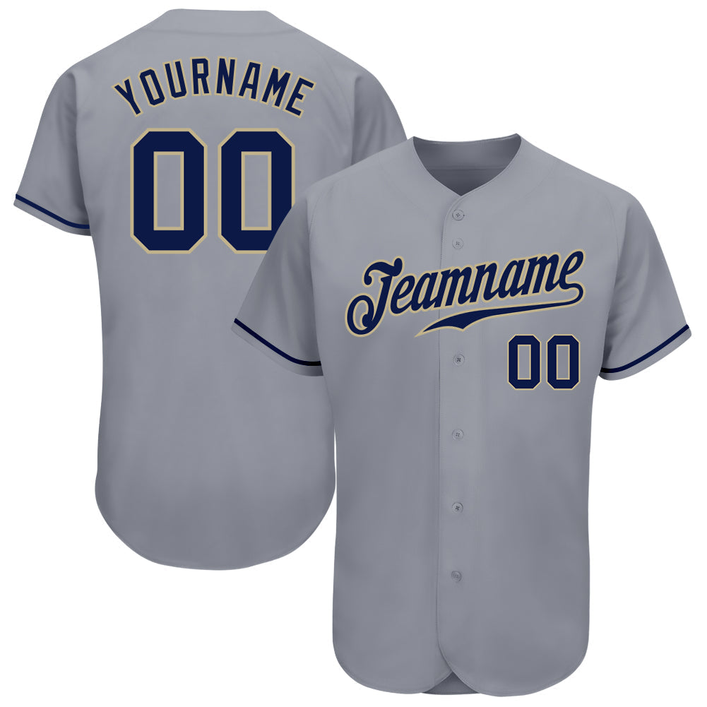 Custom Gray Navy-Vegas Gold Authentic Baseball Jersey baseball jersey product view 1