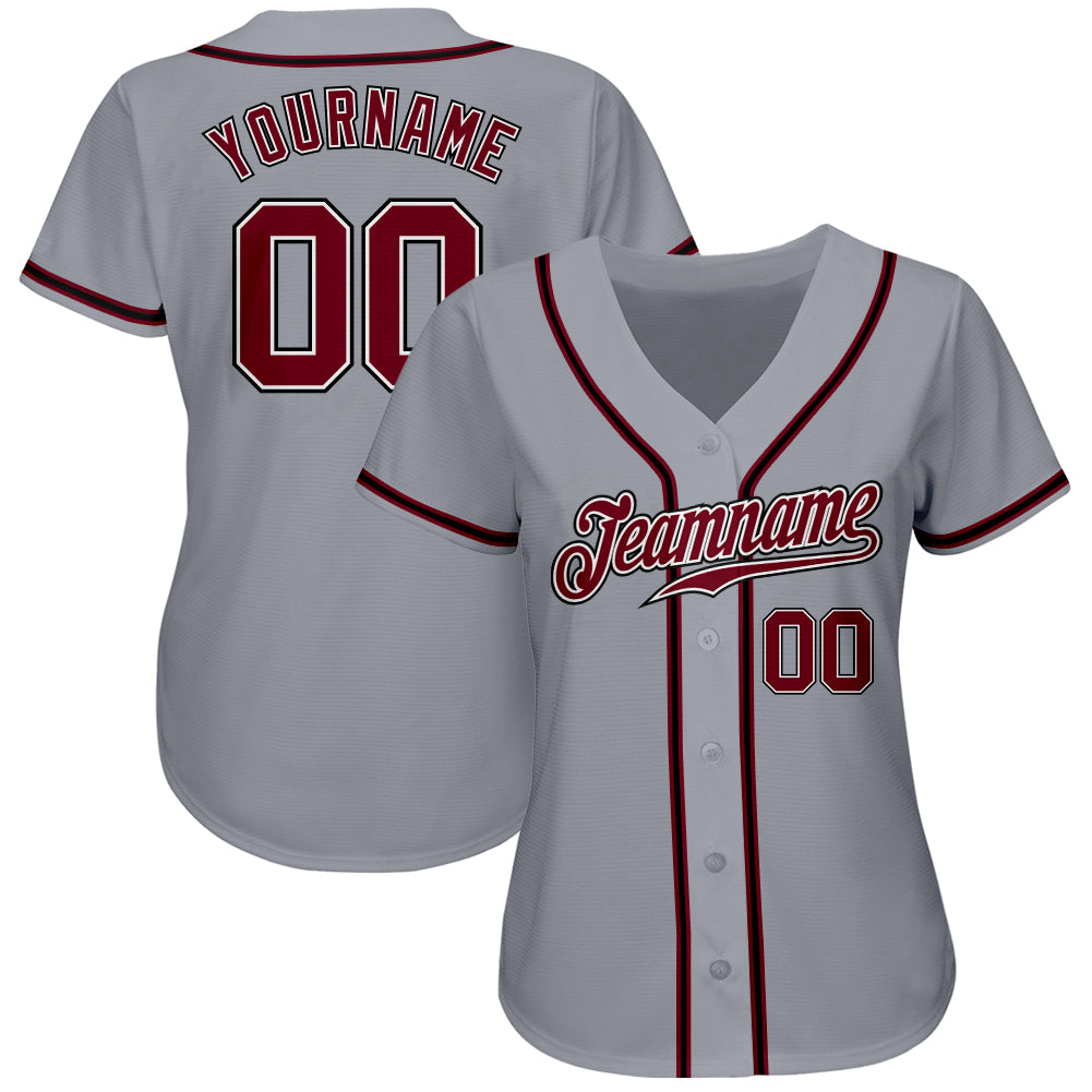 Custom Gray Crimson-Black Authentic Baseball Jersey baseball jersey product view 2