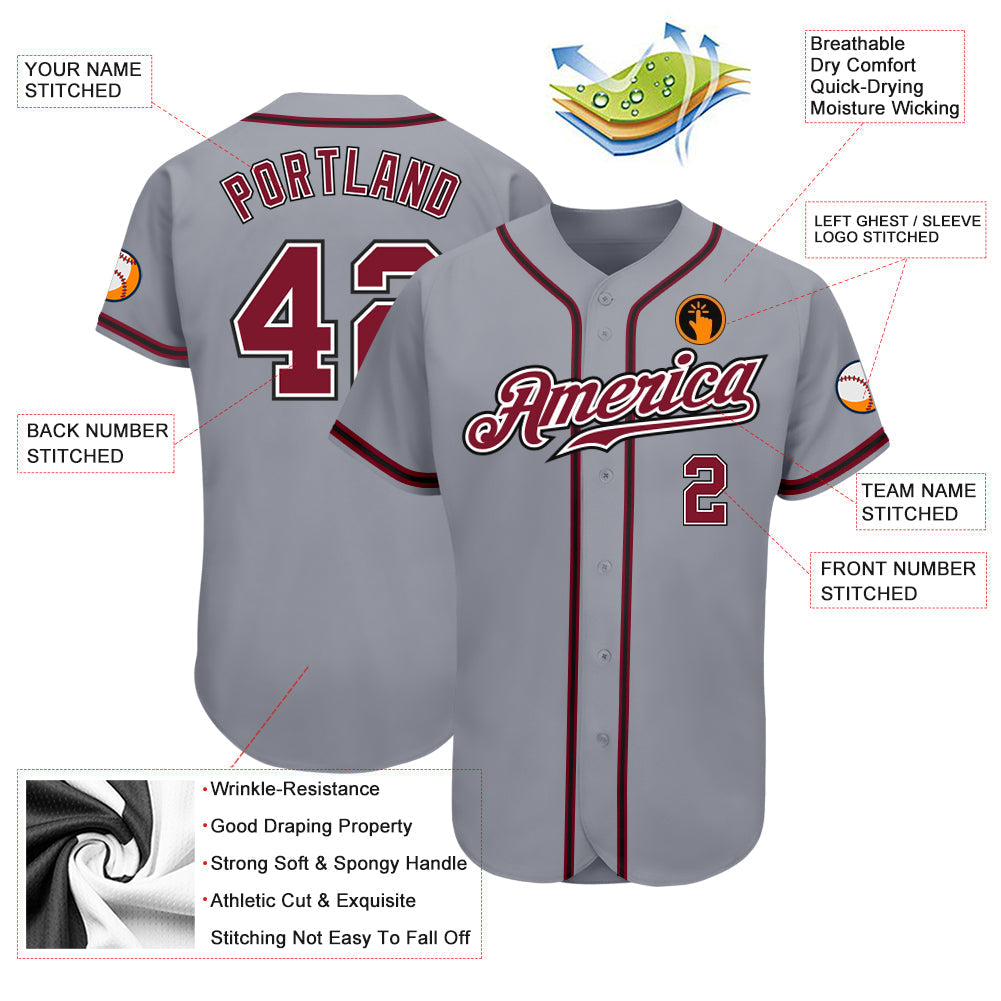 Custom Gray Crimson-Black Authentic Baseball Jersey baseball jersey product view 3