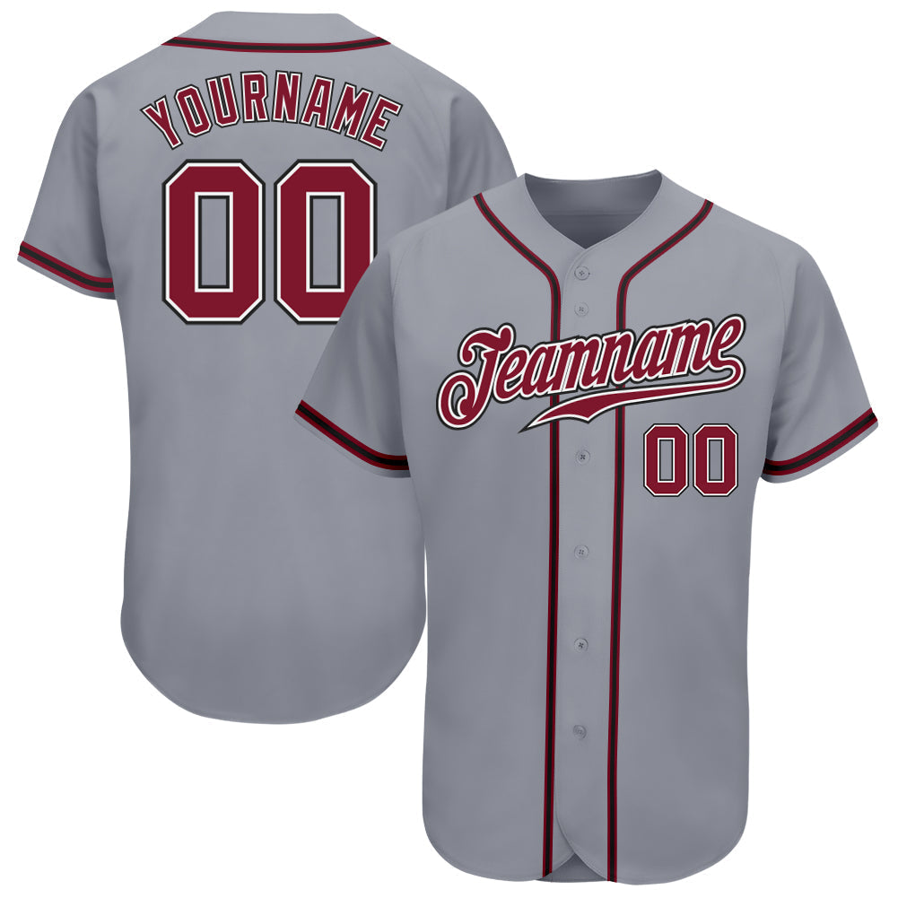 Custom Gray Crimson-Black Authentic Baseball Jersey baseball jersey product view 1