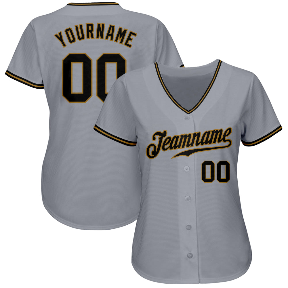 Custom Gray Black-Old Gold Authentic Baseball Jersey baseball jersey product view 2