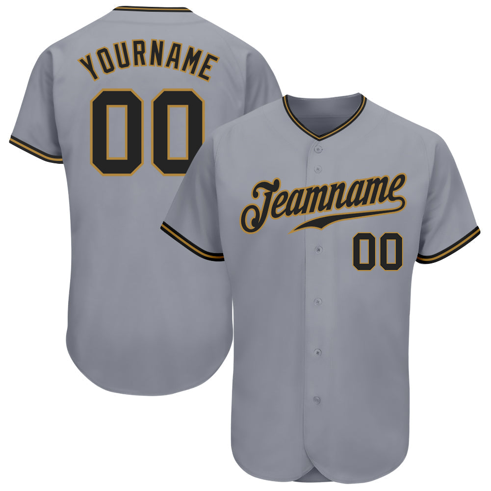 Custom Gray Black-Old Gold Authentic Baseball Jersey baseball jersey product view 1