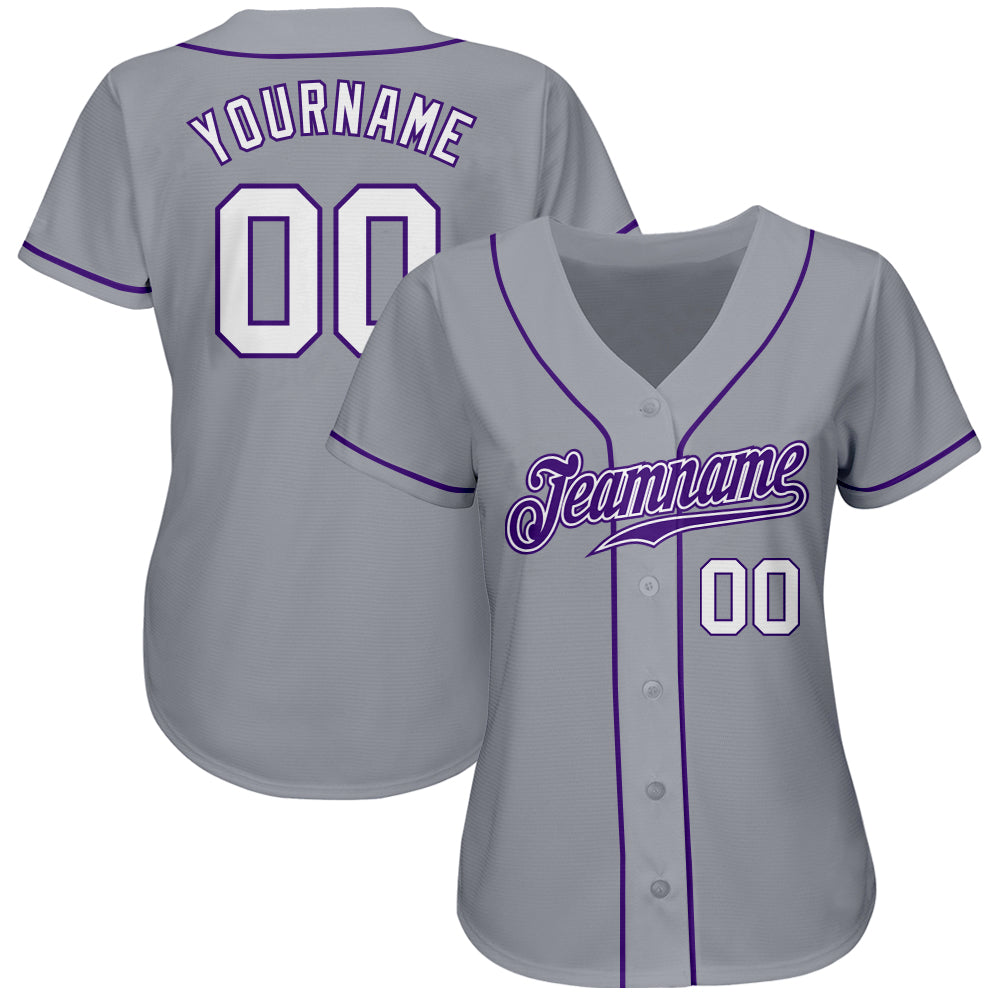 Custom Gray White-Purple Authentic Baseball Jersey baseball jersey product view 2