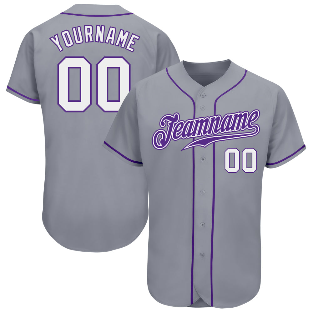 Custom Gray White-Purple Authentic Baseball Jersey baseball jersey product view 1