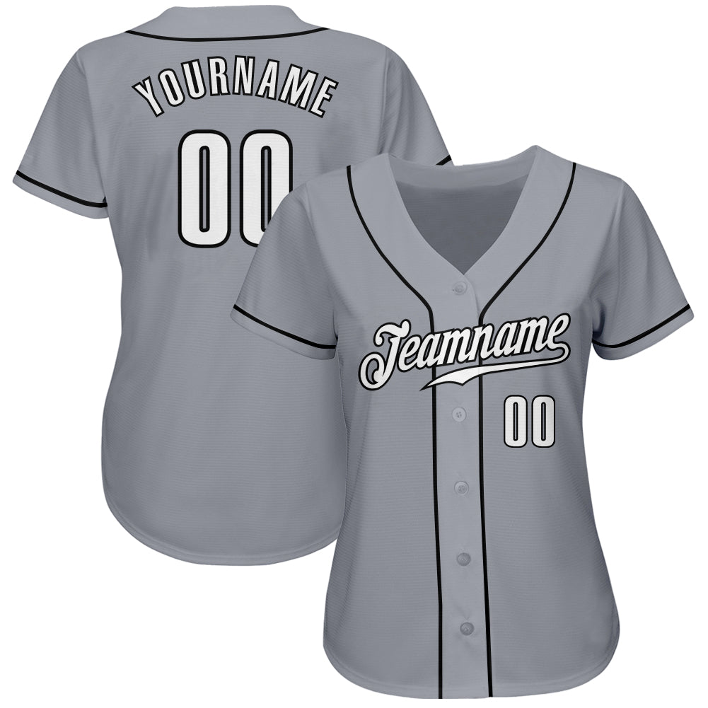 Custom Gray White-Black Authentic Baseball Jersey baseball jersey product view 2