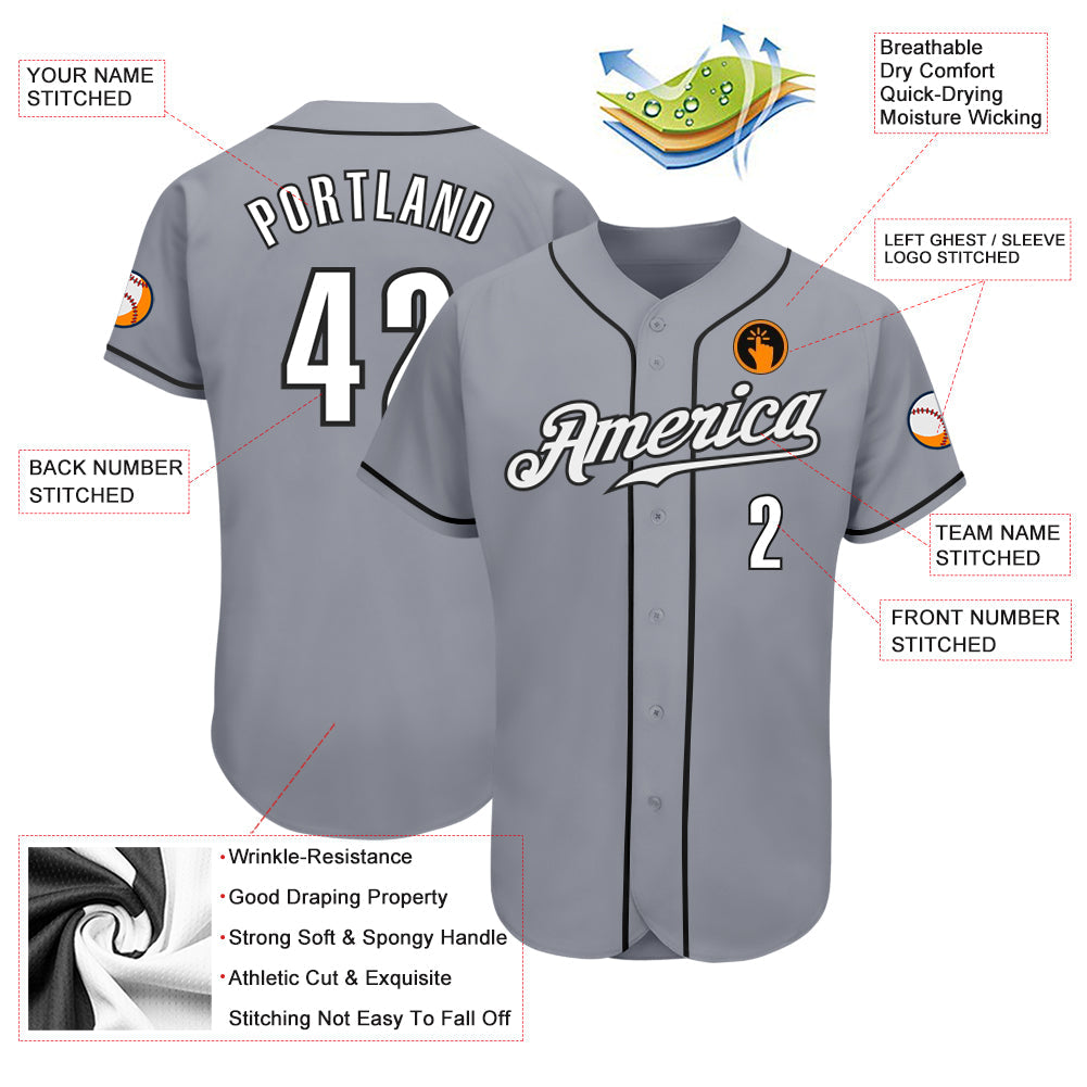 Custom Gray White-Black Authentic Baseball Jersey baseball jersey product view 3