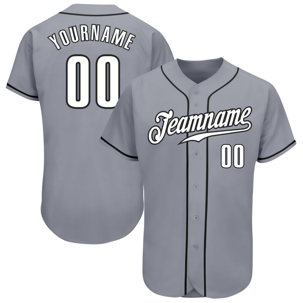 Custom Gray White-Black Authentic Baseball Jersey baseball jersey product view 1