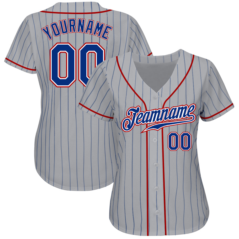 Custom Gray Royal Pinstripe Royal-Red Authentic Baseball Jersey baseball jersey product view 2