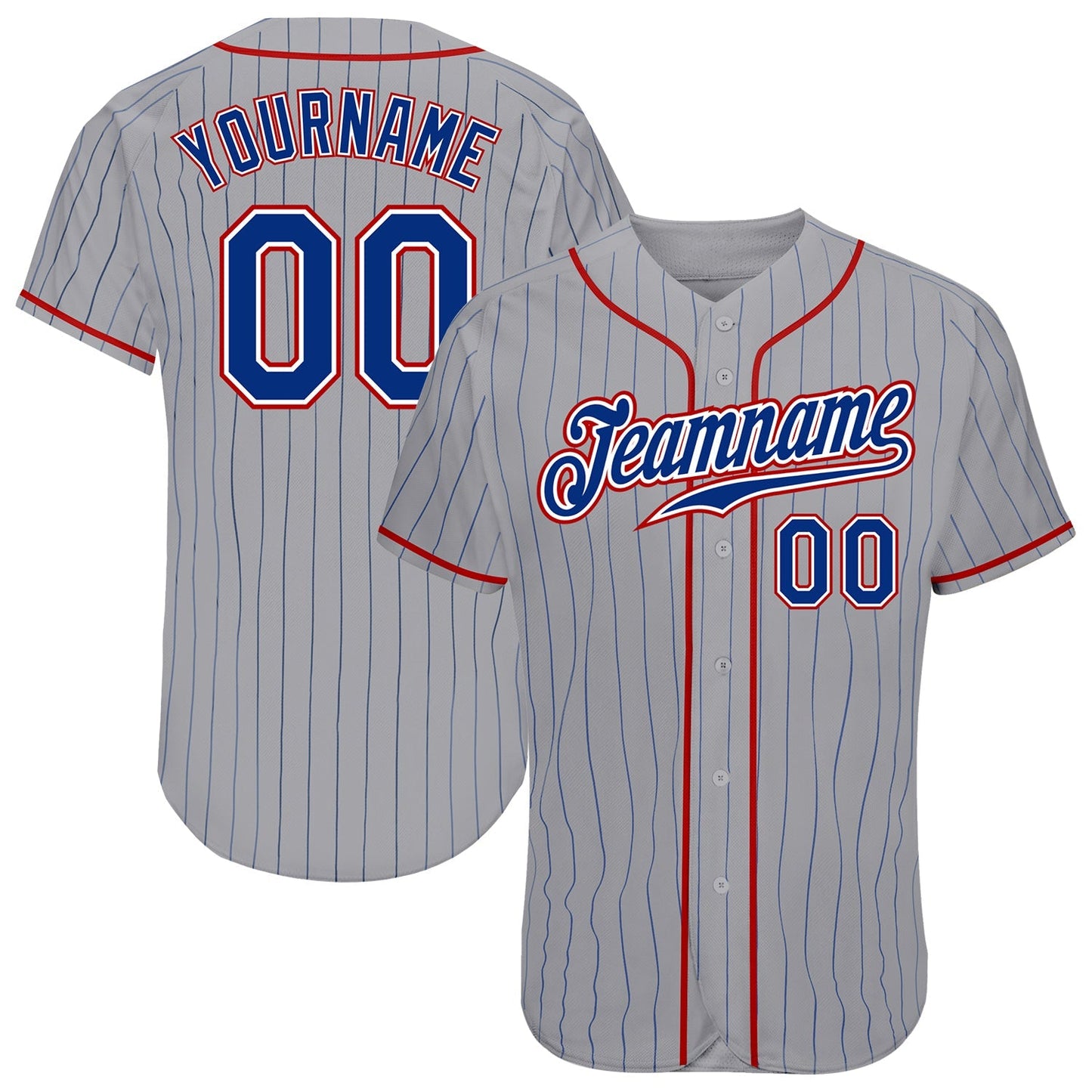 Custom Gray Royal Pinstripe Royal-Red Authentic Baseball Jersey baseball jersey product view 1