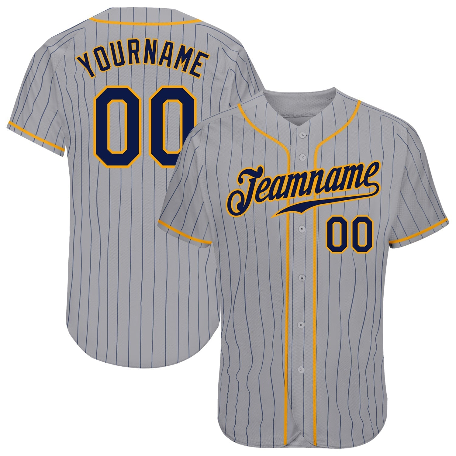 Custom Gray Navy Pinstripe Navy-Gold Authentic Baseball Jersey baseball jersey product view 1
