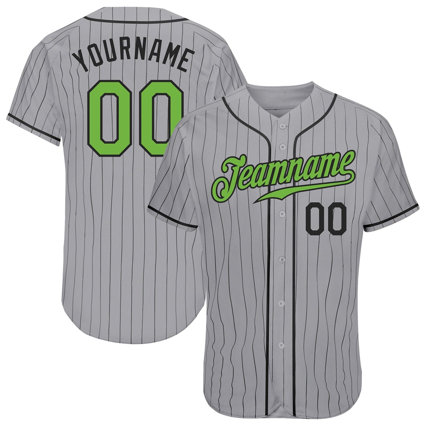 Custom Gray Black Pinstripe Neon Green-Black Authentic Baseball Jersey baseball jersey product view 1