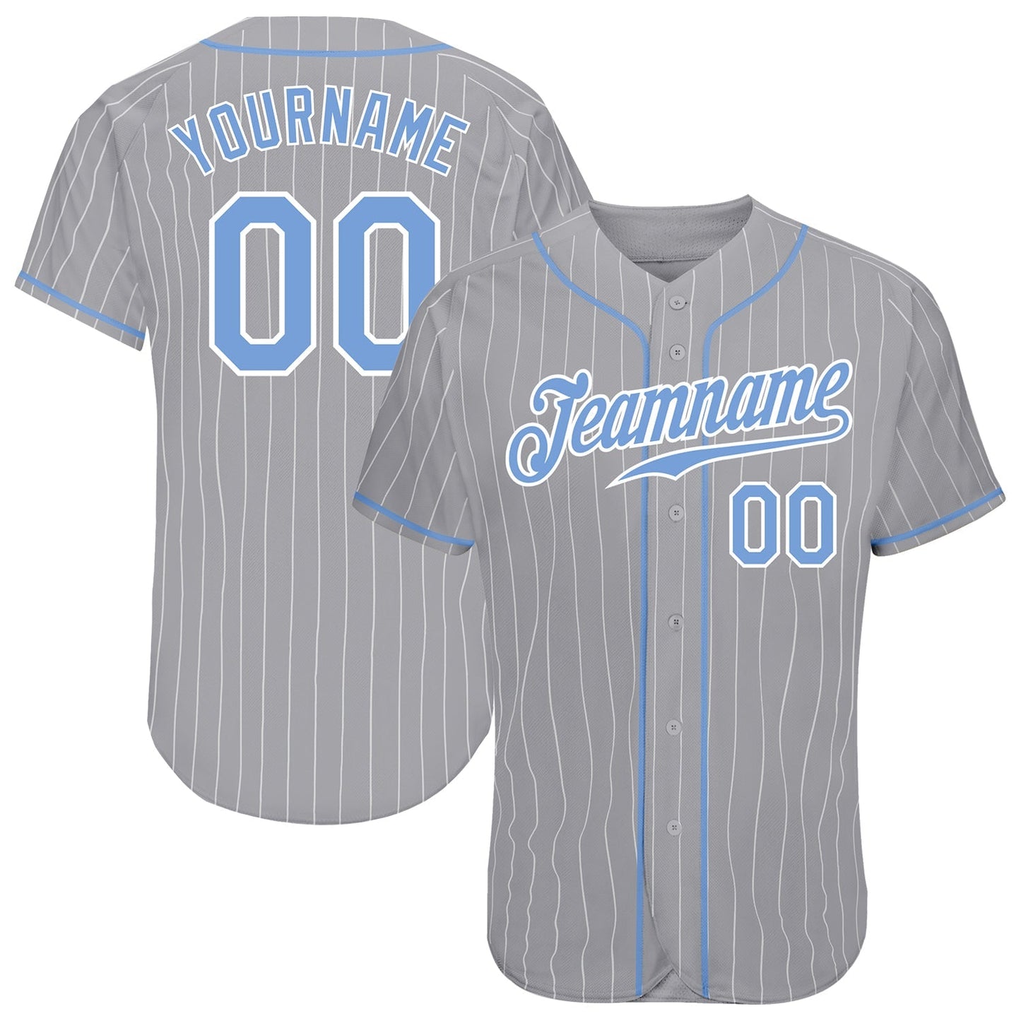 Custom Gray White Pinstripe Light Blue-White Authentic Baseball Jersey baseball jersey product view 1