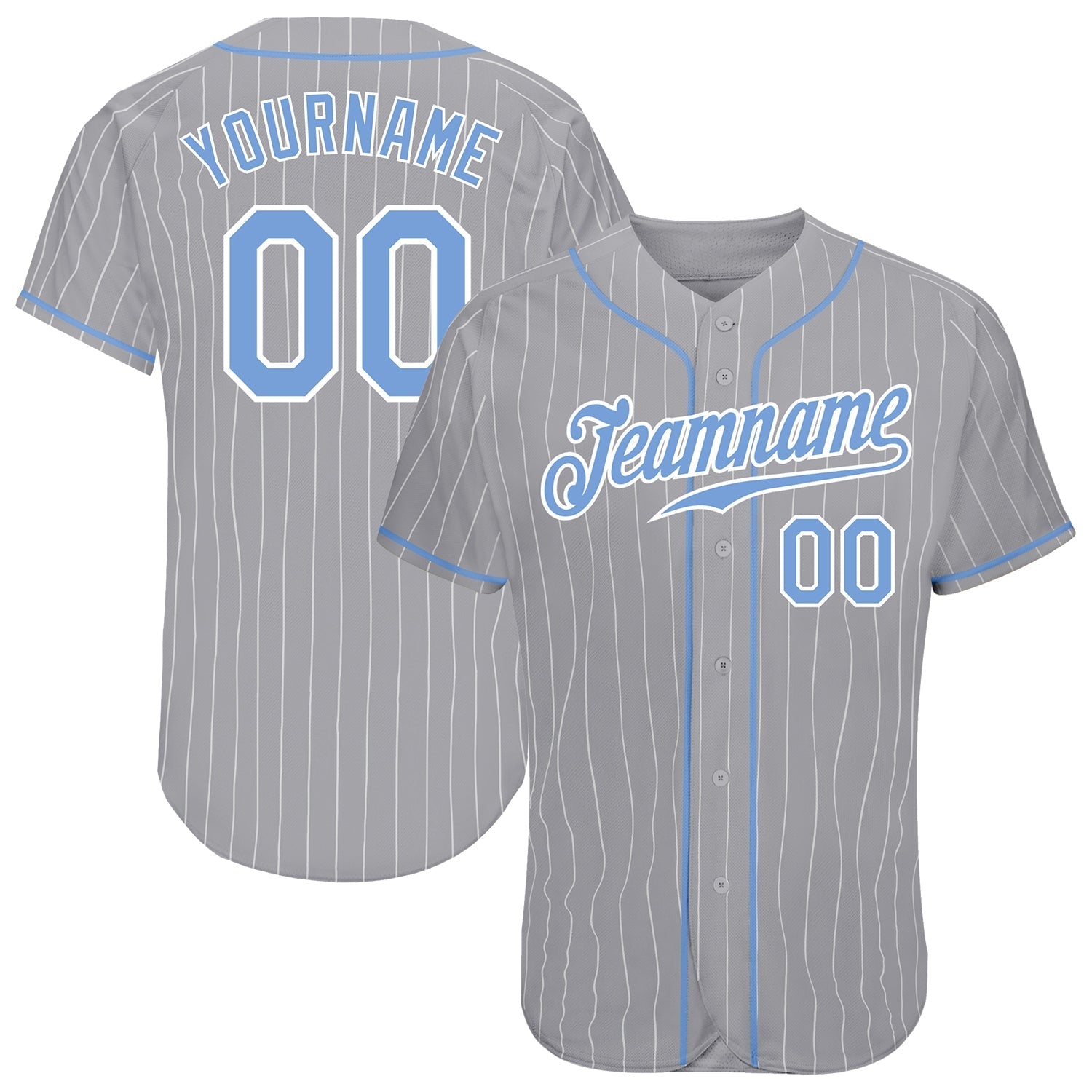 Custom Gray White Pinstripe Light Blue-White Authentic Baseball Jersey baseball jersey product view 1