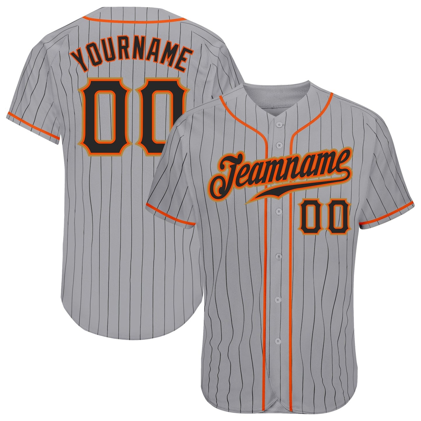 Custom Gray Black Pinstripe Black-Orange Authentic Baseball Jersey baseball jersey product view 1