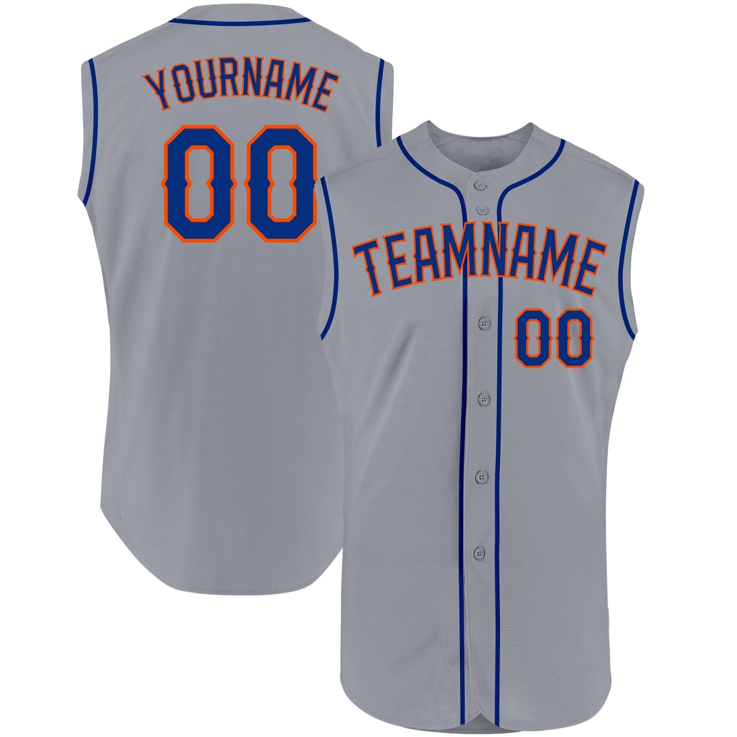 Custom Gray Royal-Orange Authentic Sleeveless Baseball Jersey baseball jersey product view 1