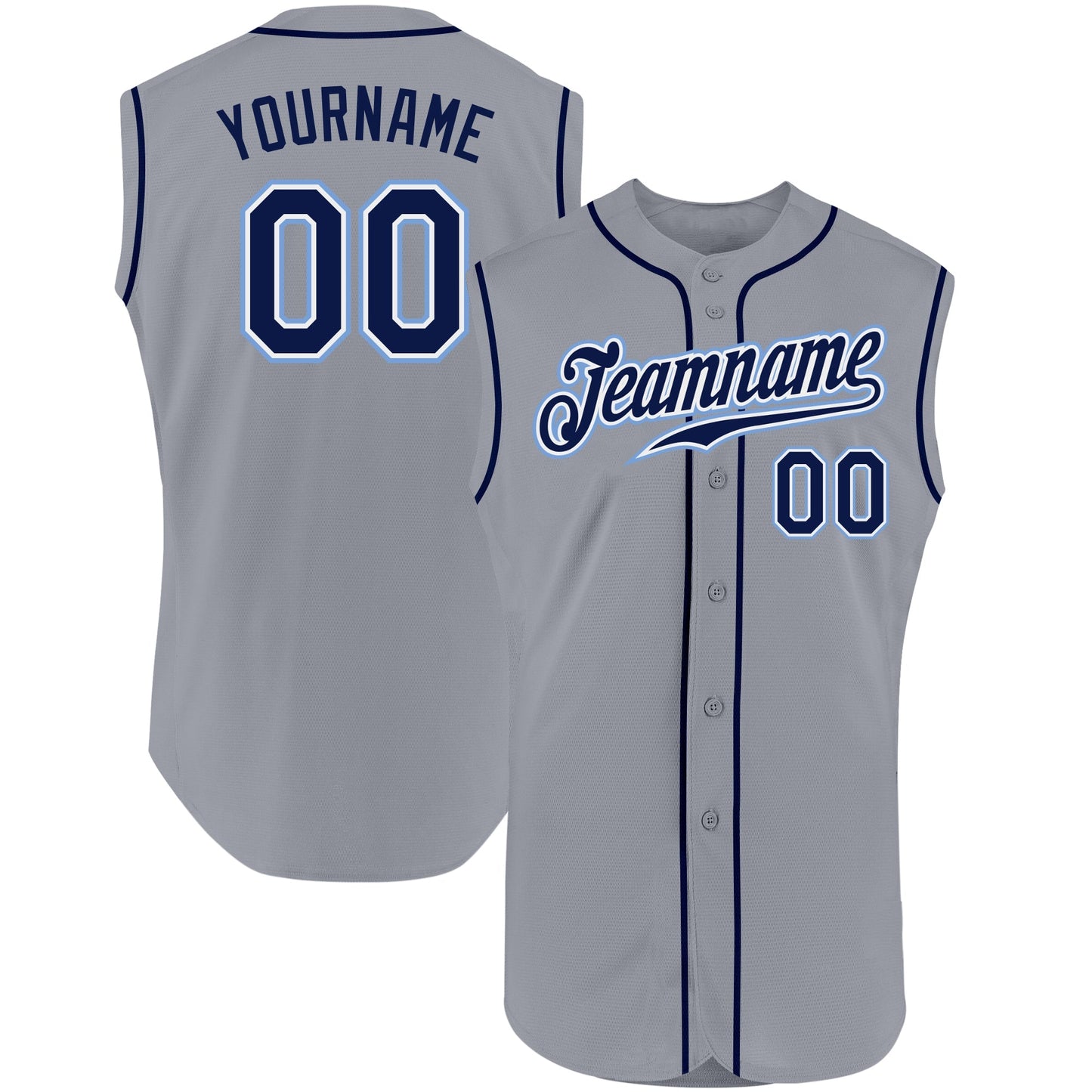 Custom Gray Navy-Powder Blue Authentic Sleeveless Baseball Jersey baseball jersey product view 1