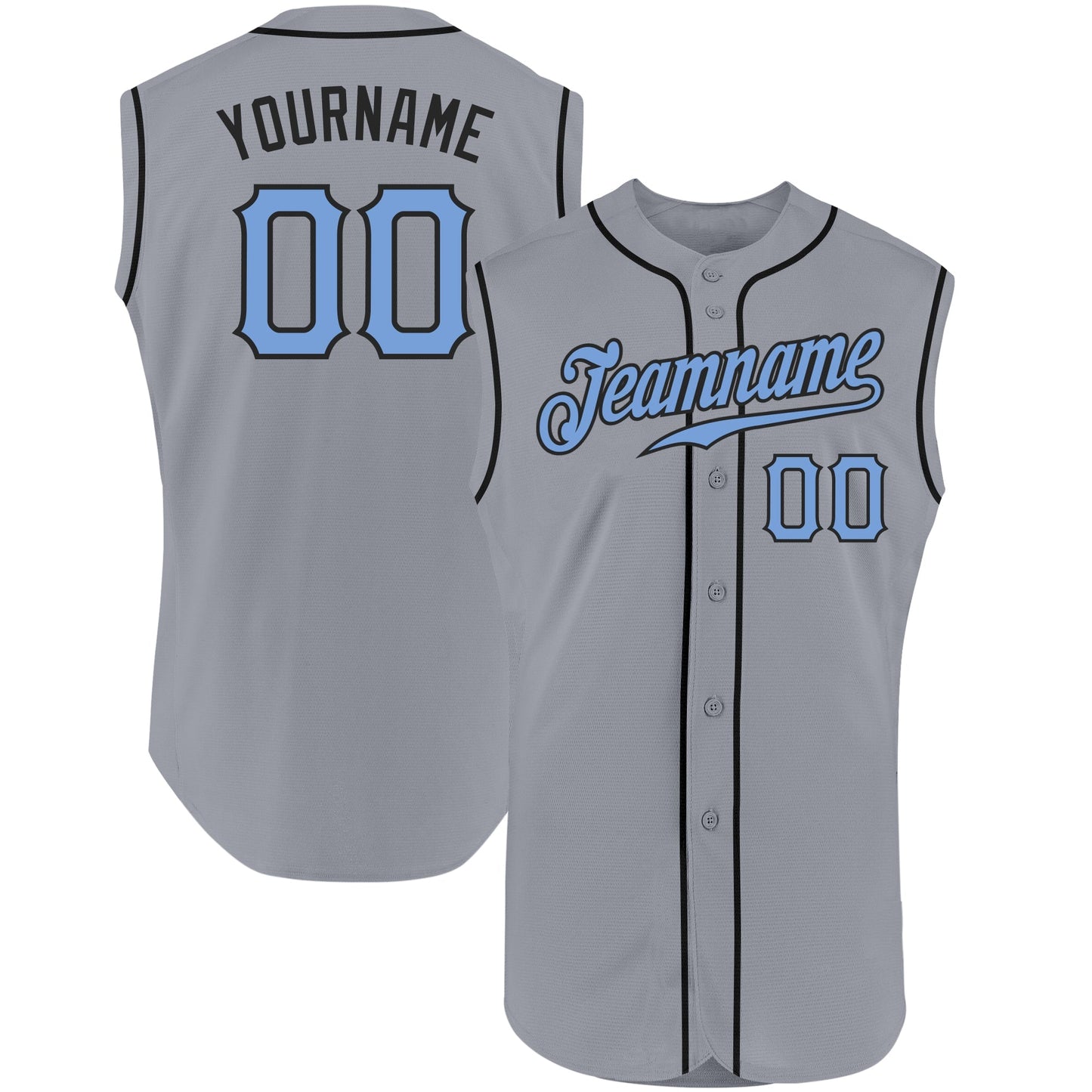 Custom Gray Light Blue-Black Authentic Sleeveless Father's Day Baseball Jersey baseball jersey product view 1
