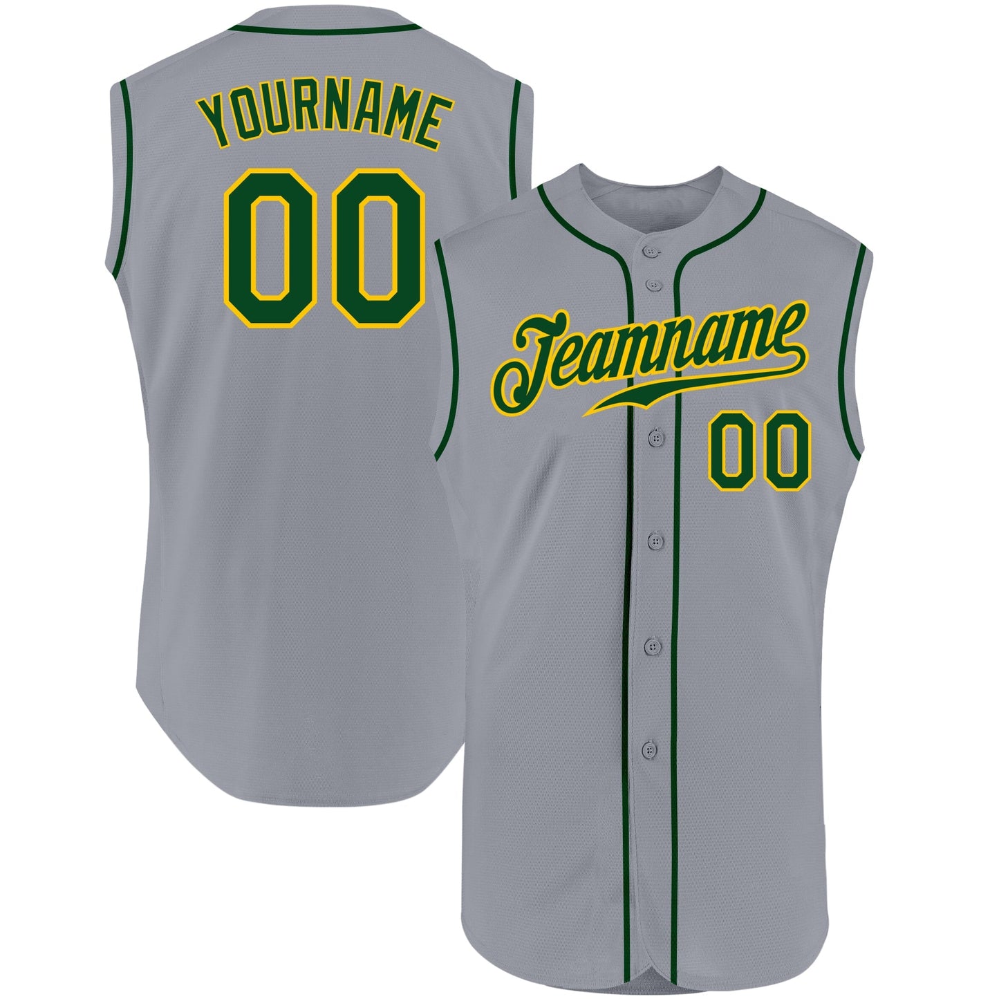Custom Gray Green-Gold Authentic Sleeveless Baseball Jersey baseball jersey product view 1