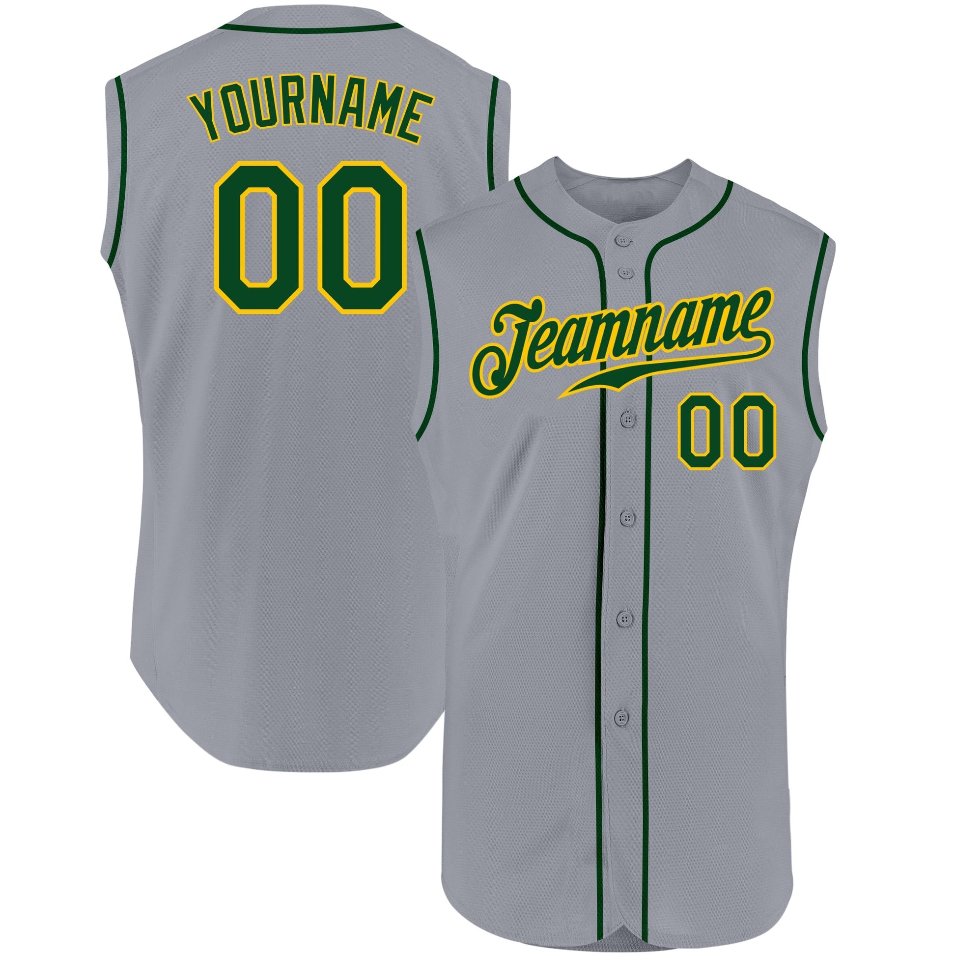 Custom Gray Green-Gold Authentic Sleeveless Baseball Jersey baseball jersey product view 1