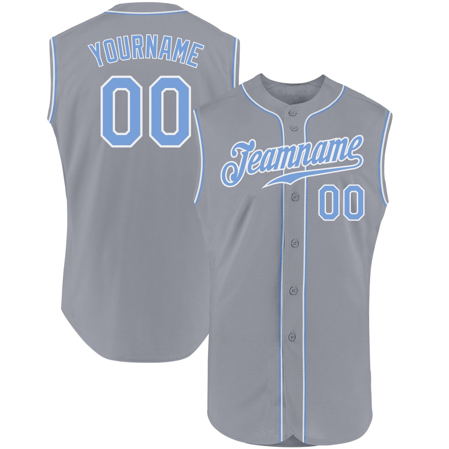 Custom Gray Light Blue-White Authentic Sleeveless Baseball Jersey baseball jersey product view 1