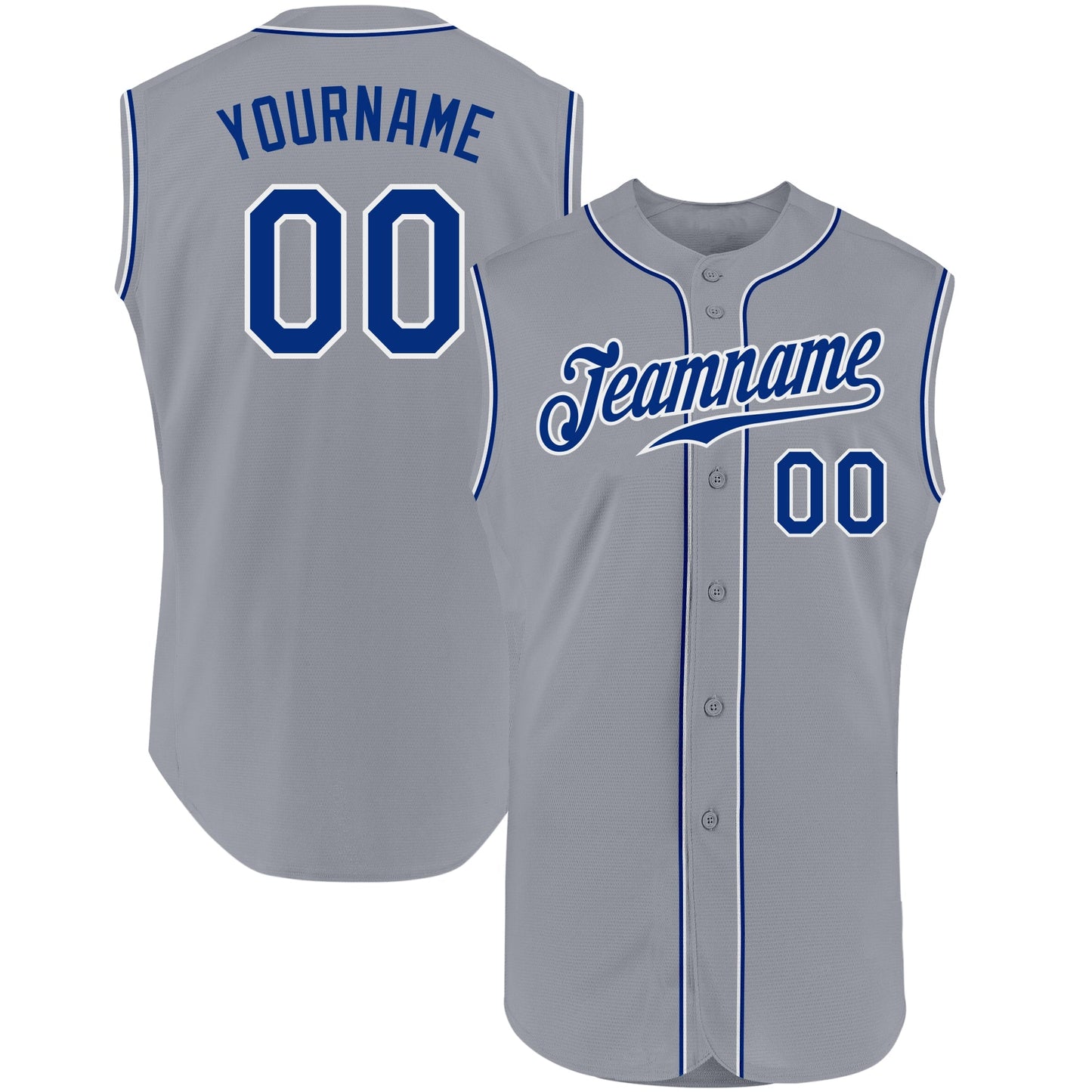 Custom Gray Royal-White Authentic Sleeveless Baseball Jersey baseball jersey product view 1