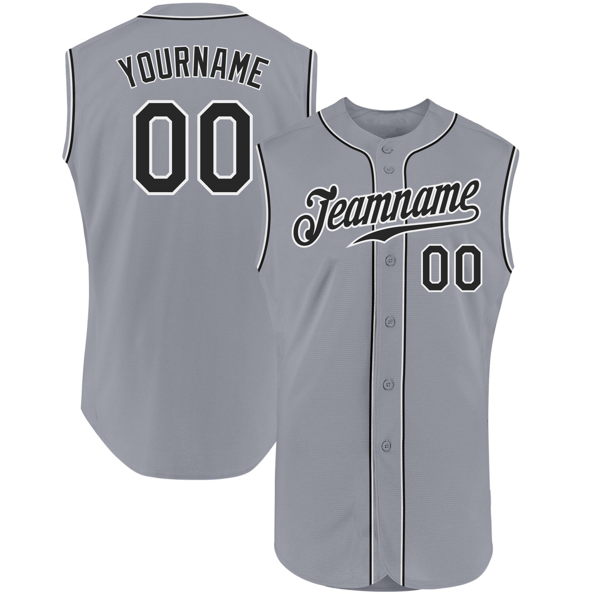 Custom Gray Black-White Authentic Sleeveless Baseball Jersey baseball jersey product view 1