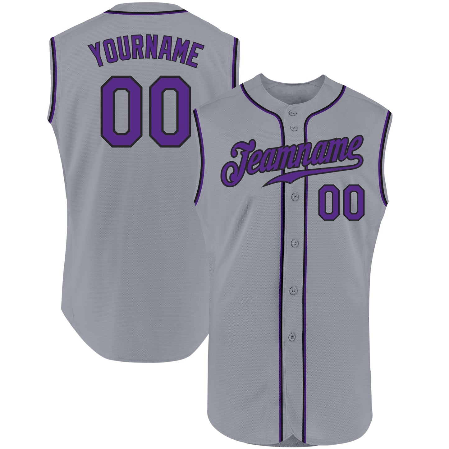Custom Gray Purple-Black Authentic Sleeveless Baseball Jersey baseball jersey product view 1