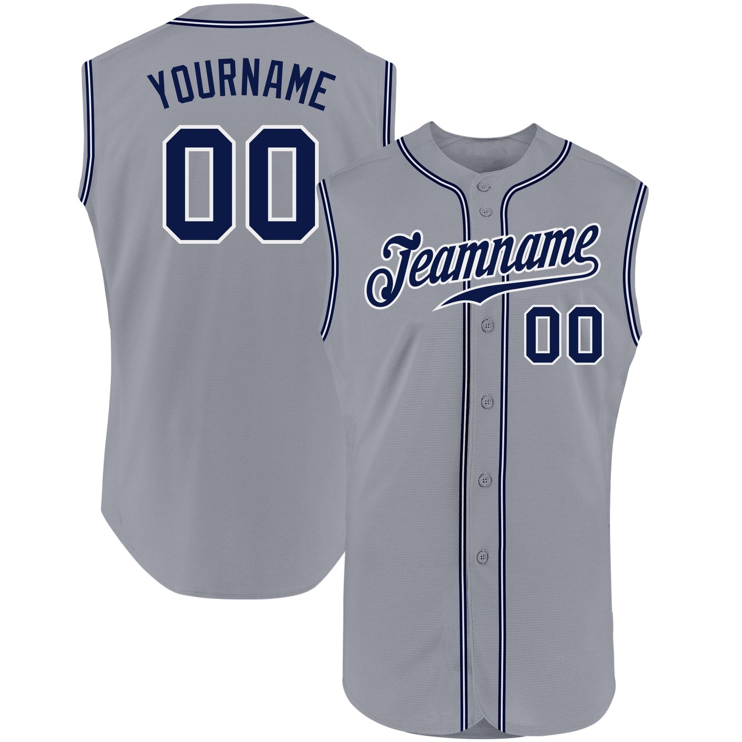 Custom Gray Navy-White Authentic Sleeveless Baseball Jersey baseball jersey product view 1