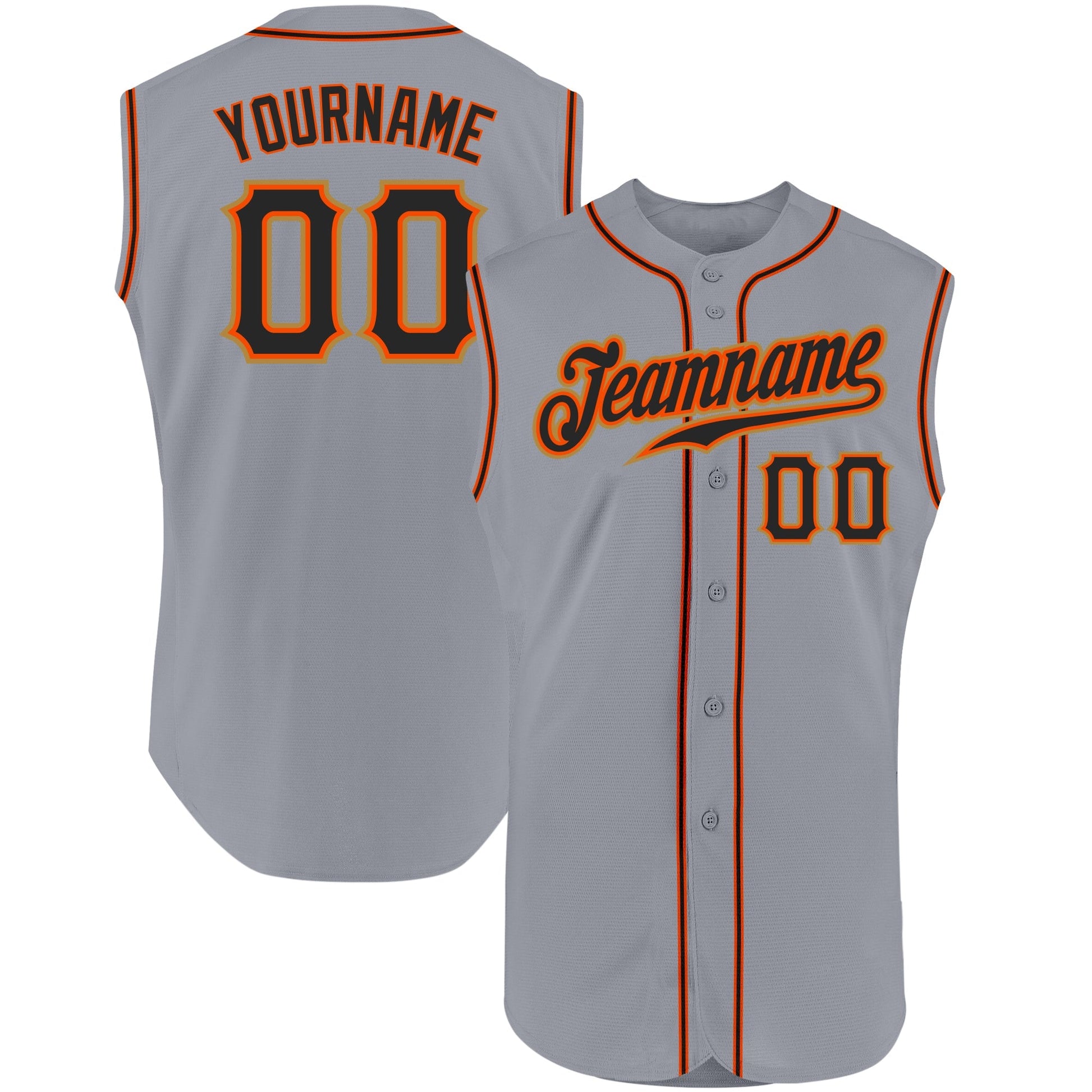 Custom Gray Black-Orange Authentic Sleeveless Baseball Jersey baseball jersey product view 1