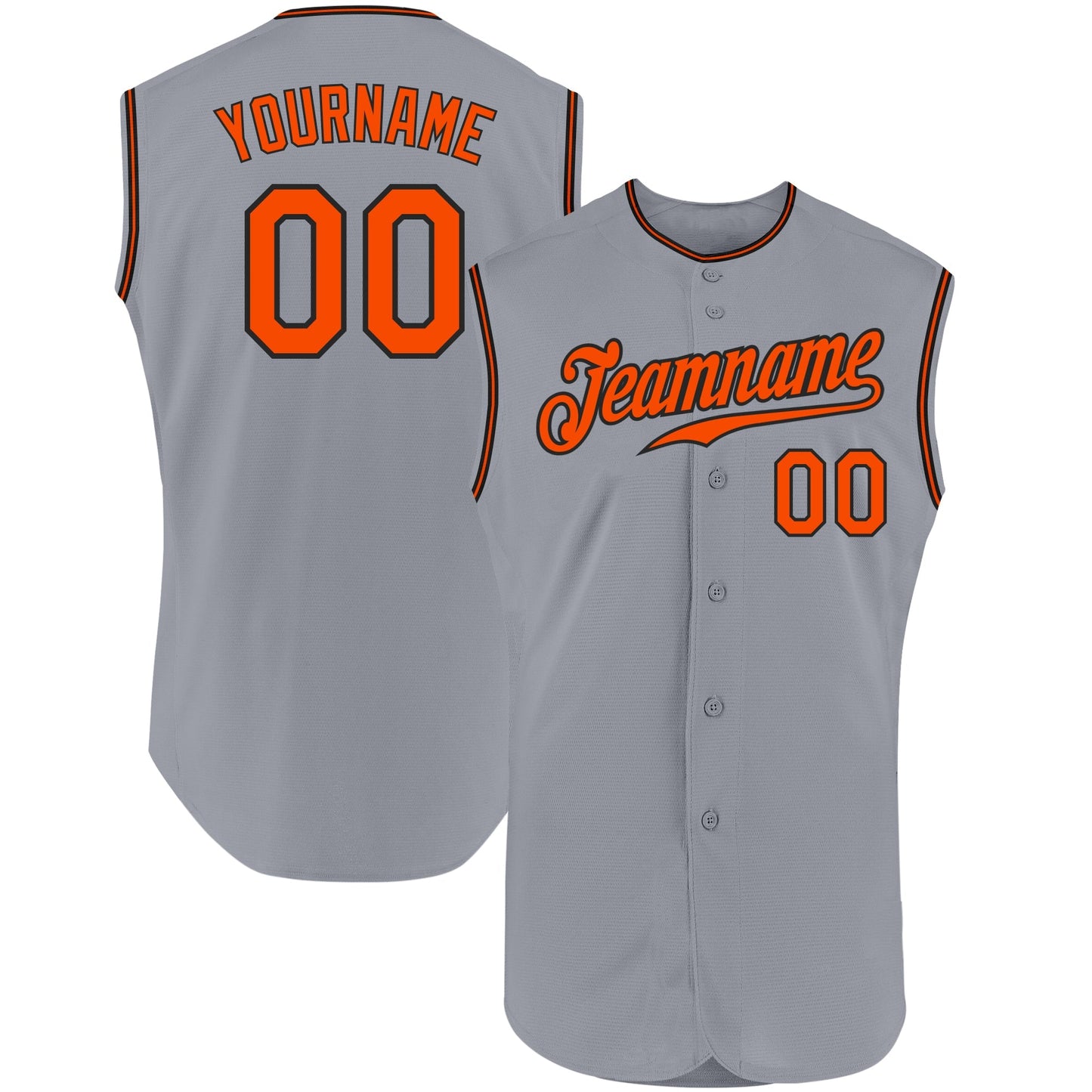 Custom Gray Orange-Black Authentic Sleeveless Baseball Jersey baseball jersey product view 1