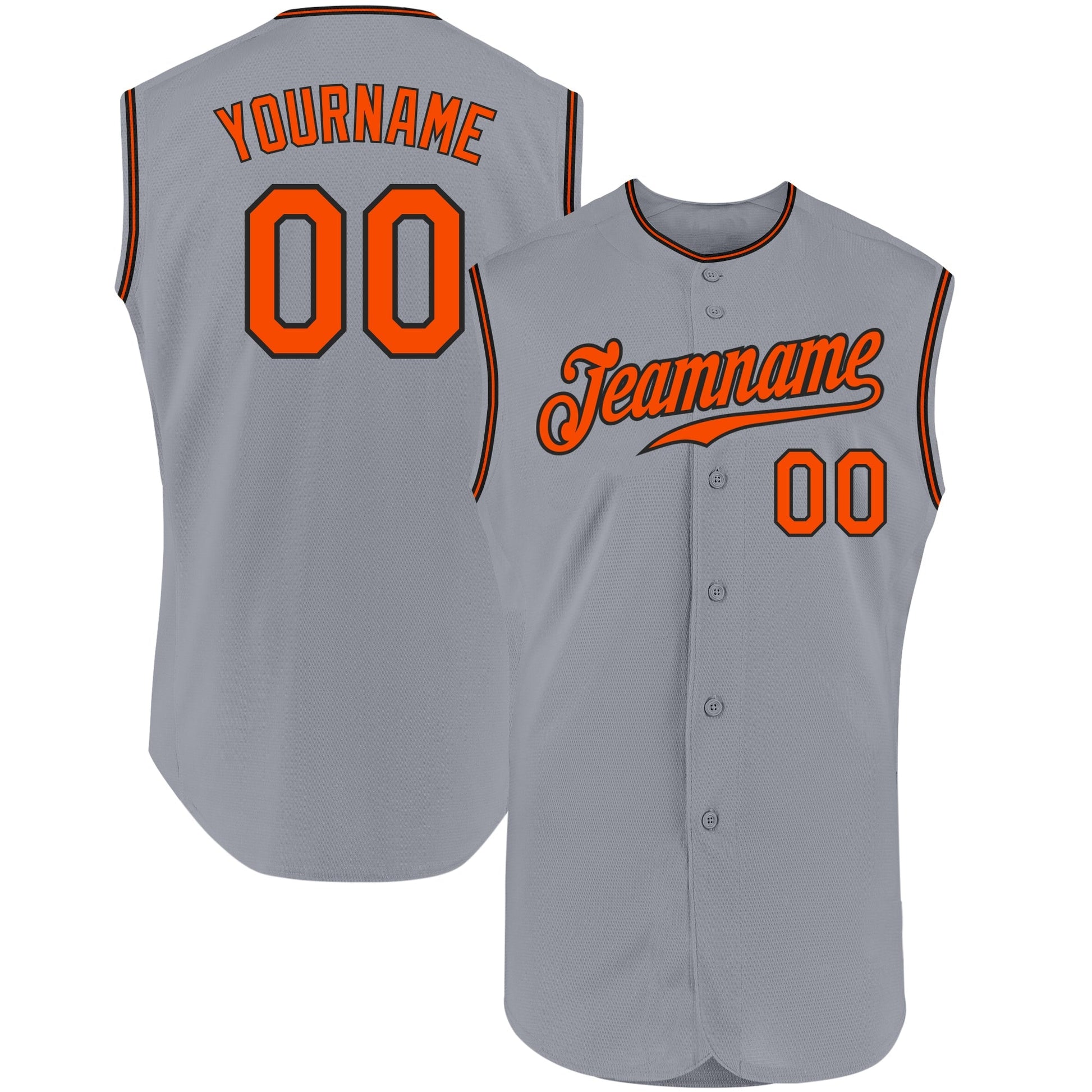 Custom Gray Orange-Black Authentic Sleeveless Baseball Jersey baseball jersey product view 1