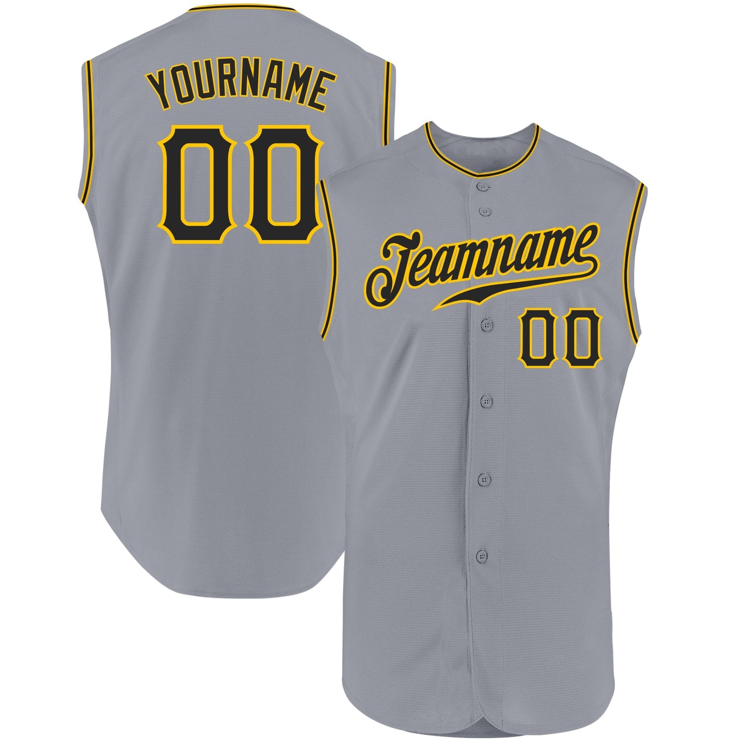 Custom Gray Black-Gold Authentic Sleeveless Baseball Jersey baseball jersey product view 1