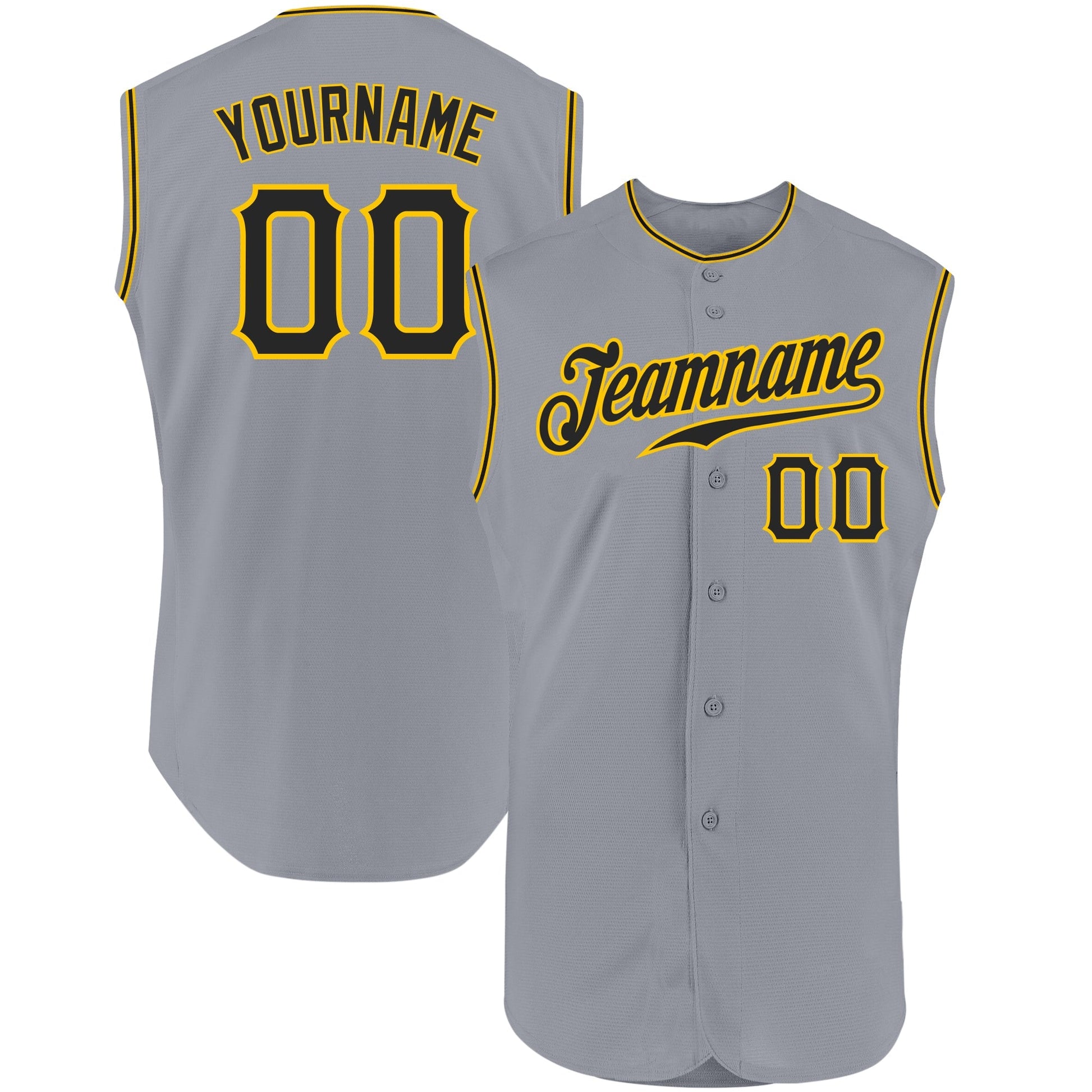 Custom Gray Black-Gold Authentic Sleeveless Baseball Jersey baseball jersey product view 1