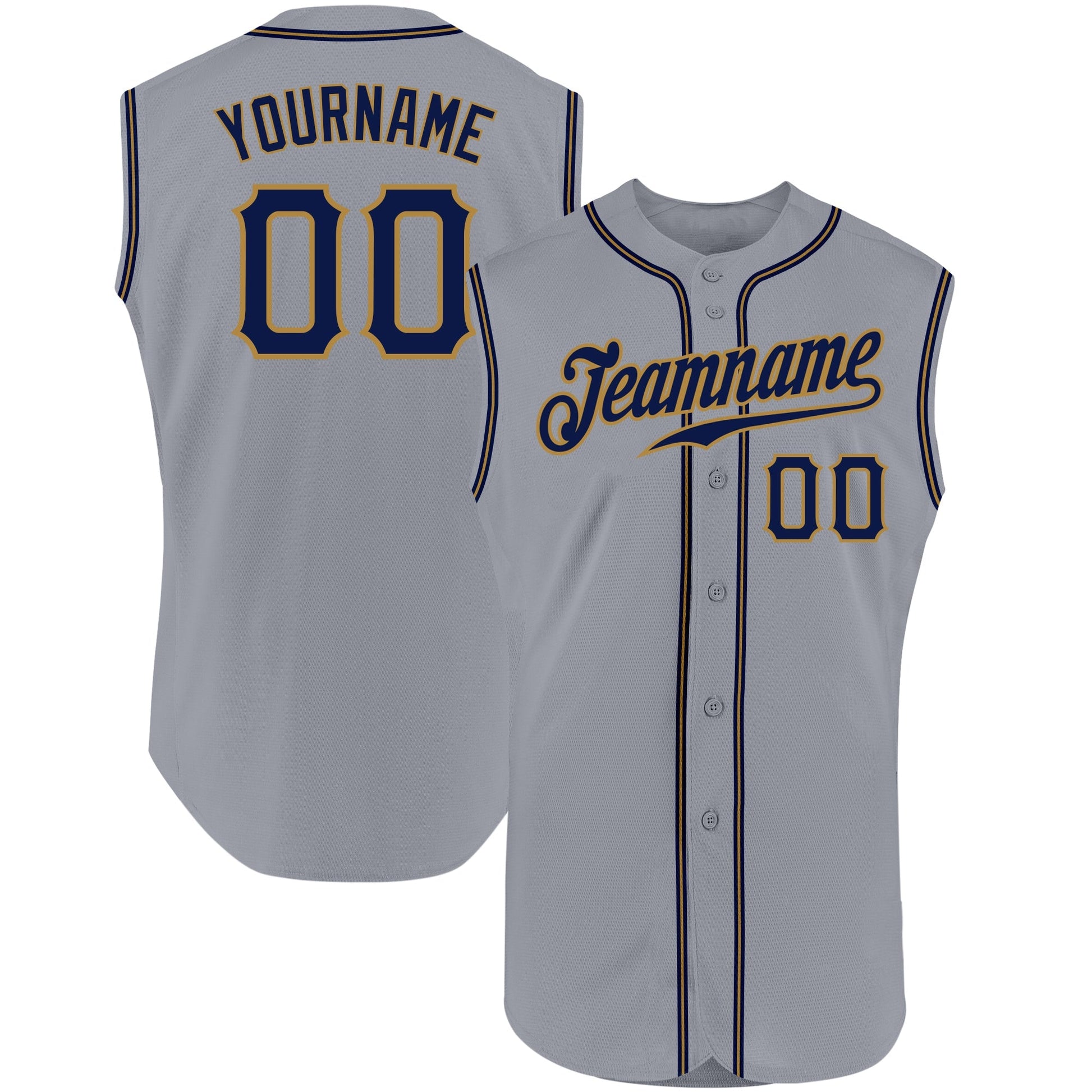 Custom Gray Navy-Old Gold Authentic Sleeveless Baseball Jersey baseball jersey product view 1