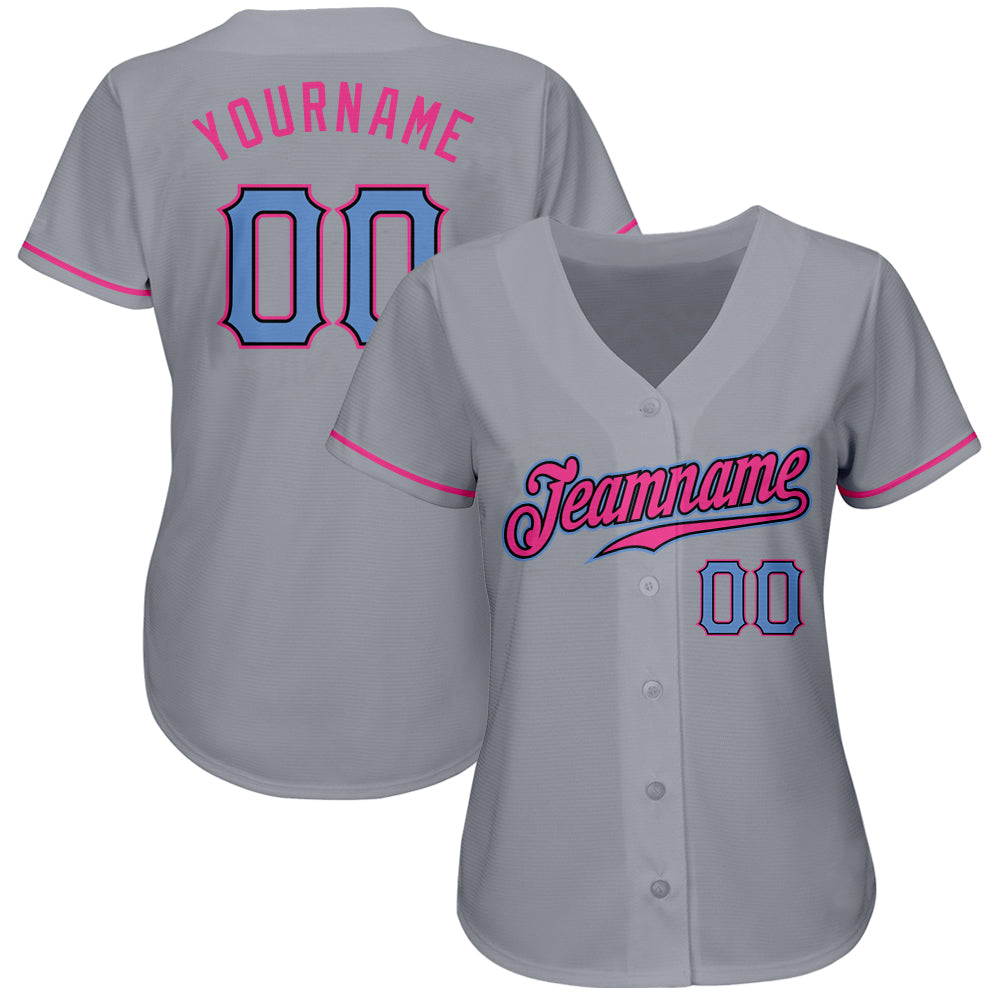 Custom Gray Light Blue-Pink Authentic Baseball Jersey baseball jersey product view 2