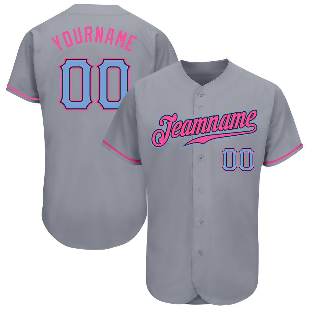 Custom Gray Light Blue-Pink Authentic Baseball Jersey baseball jersey product view 1