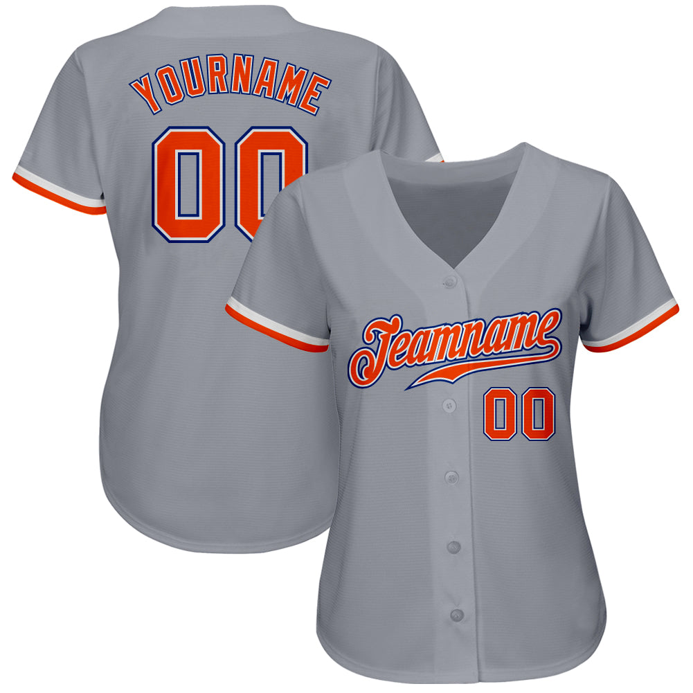 Custom Gray Orange White-Royal Authentic Baseball Jersey baseball jersey product view 2