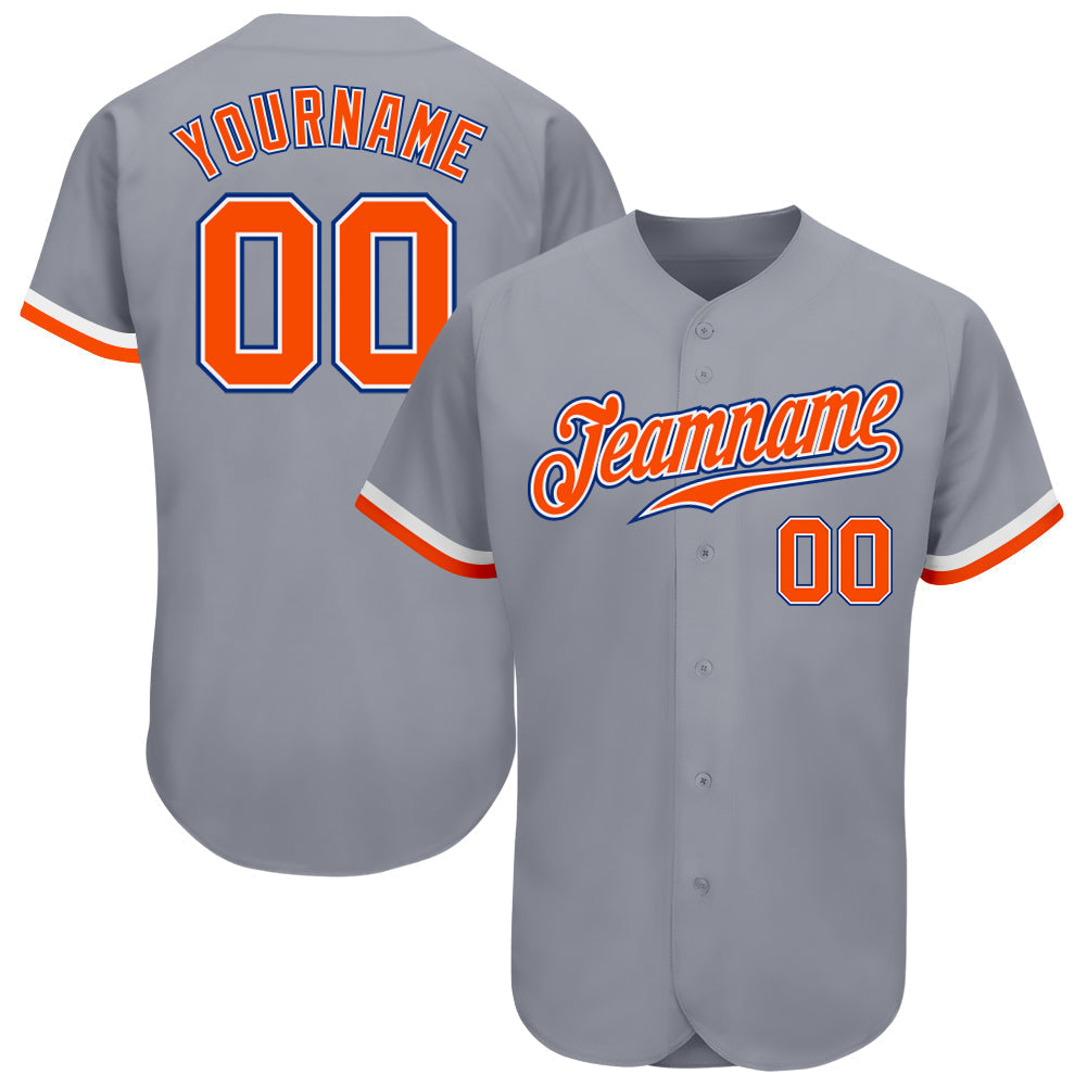 Custom Gray Orange White-Royal Authentic Baseball Jersey baseball jersey product view 1