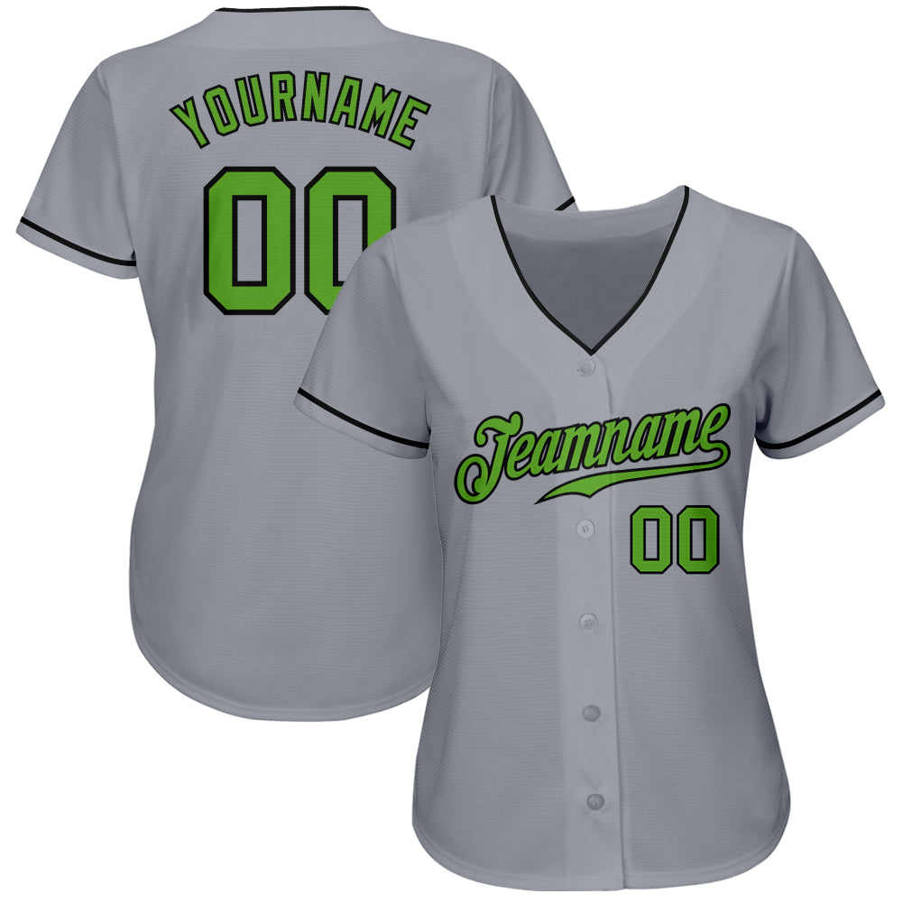 Custom Gray Neon Green-Black Authentic Baseball Jersey baseball jersey product view 2