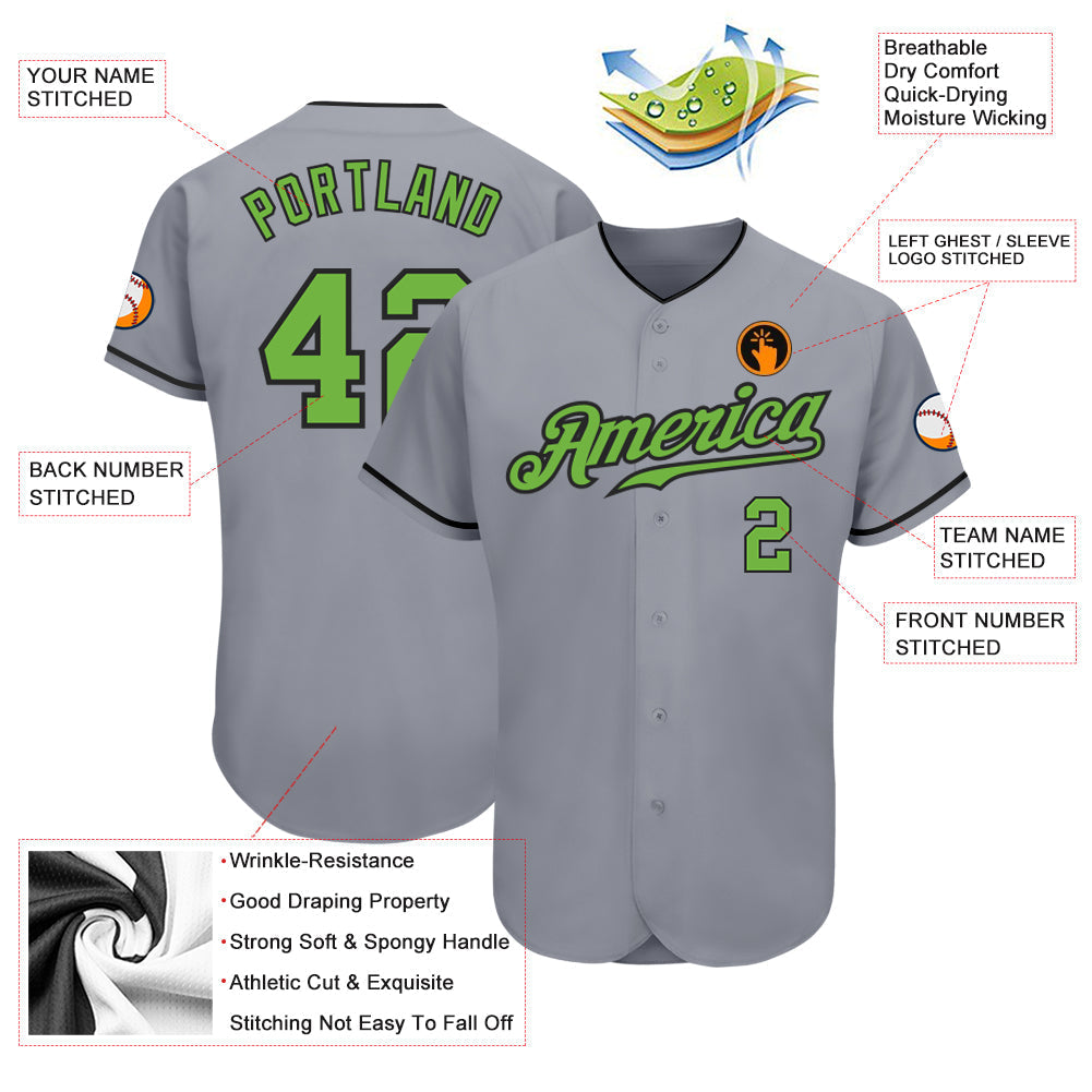 Custom Gray Neon Green-Black Authentic Baseball Jersey baseball jersey product view 3