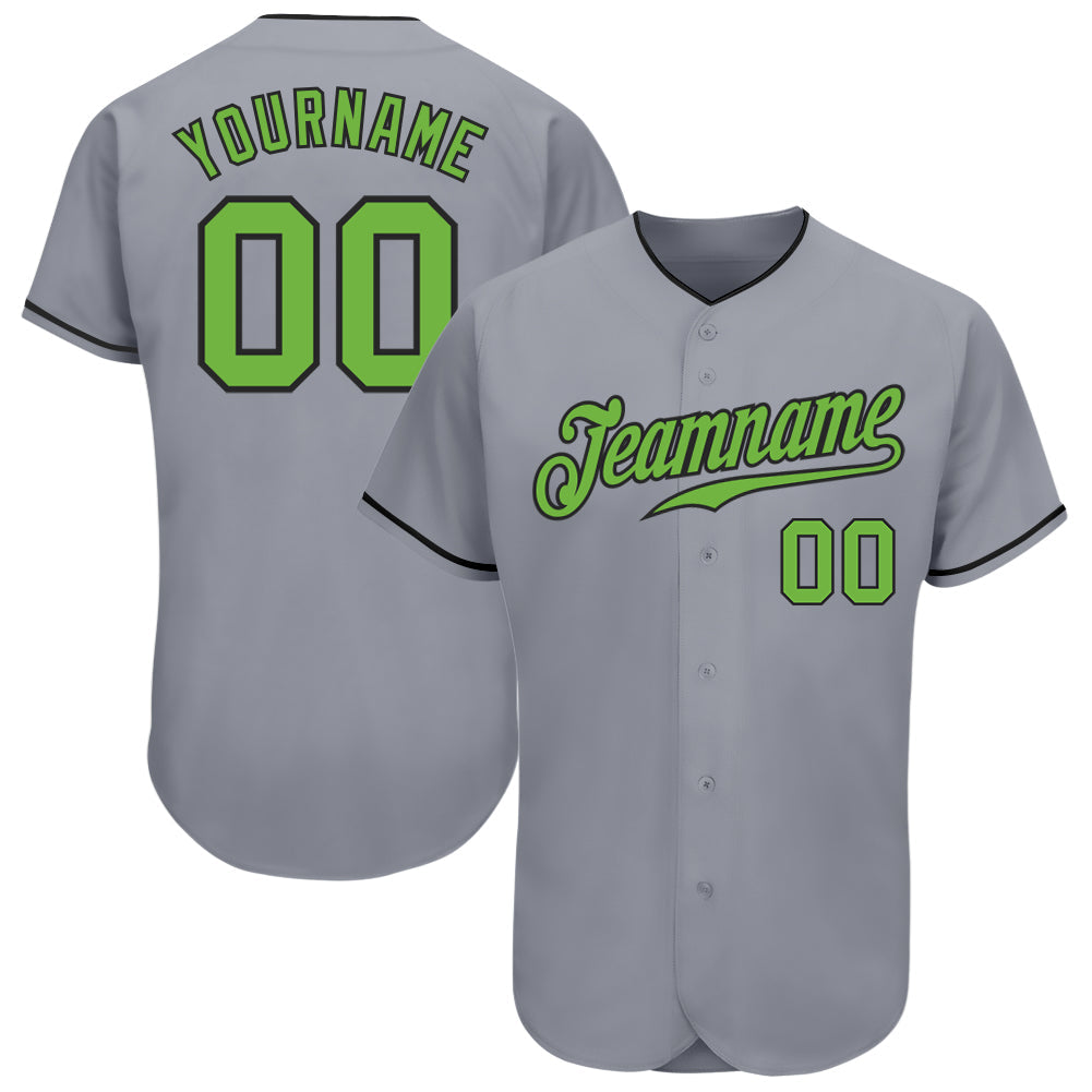 Custom Gray Neon Green-Black Authentic Baseball Jersey baseball jersey product view 1