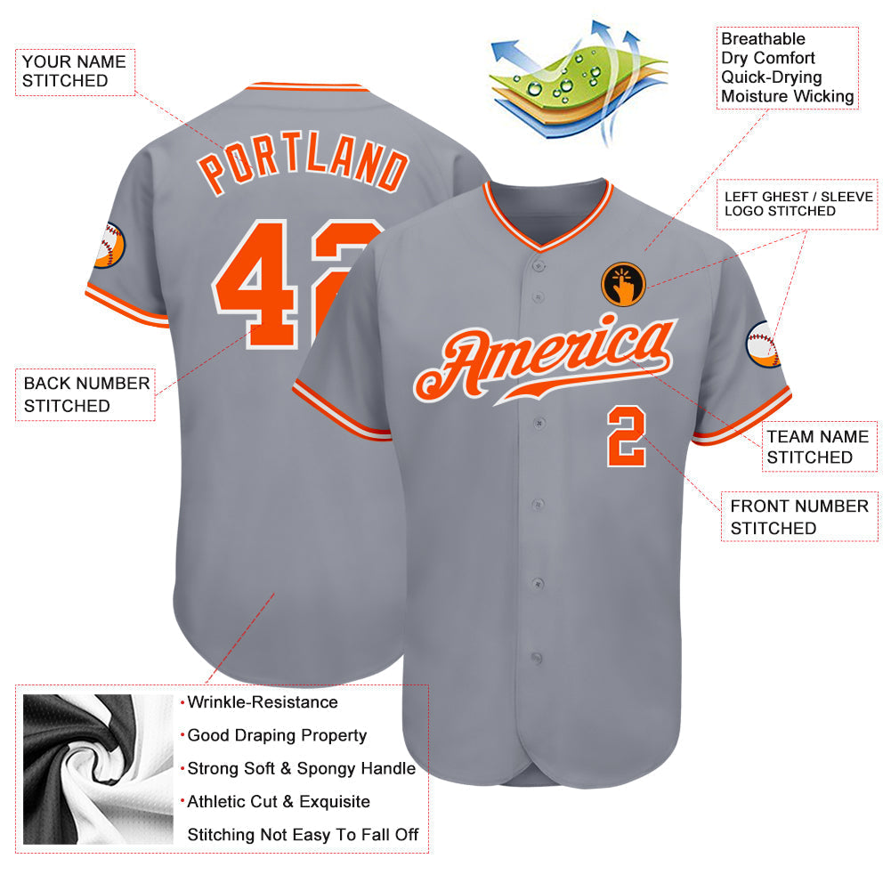 Custom Gray Orange-White Authentic Baseball Jersey baseball jersey product view 3