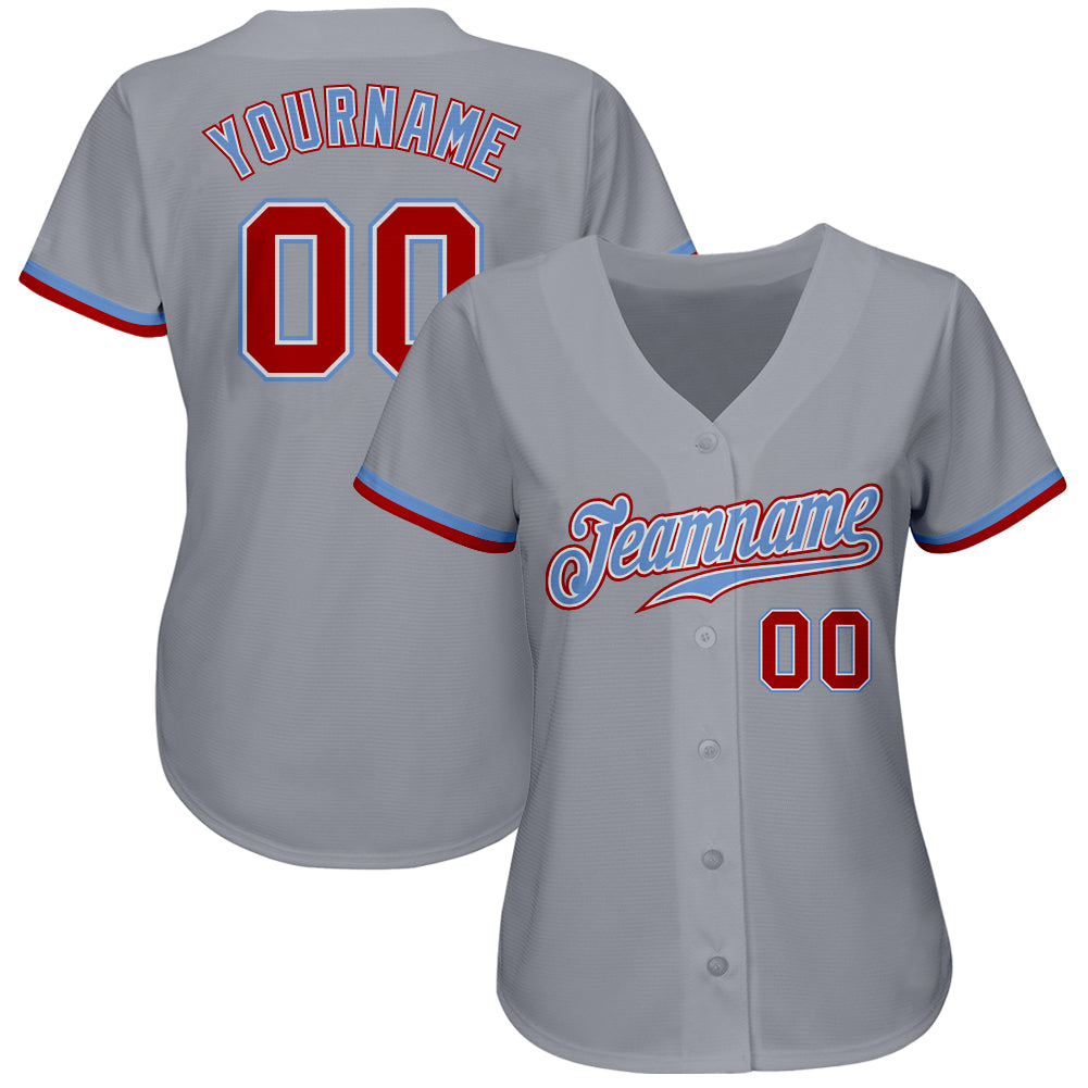 Custom Gray Red White-Light Blue Authentic Baseball Jersey baseball jersey product view 2